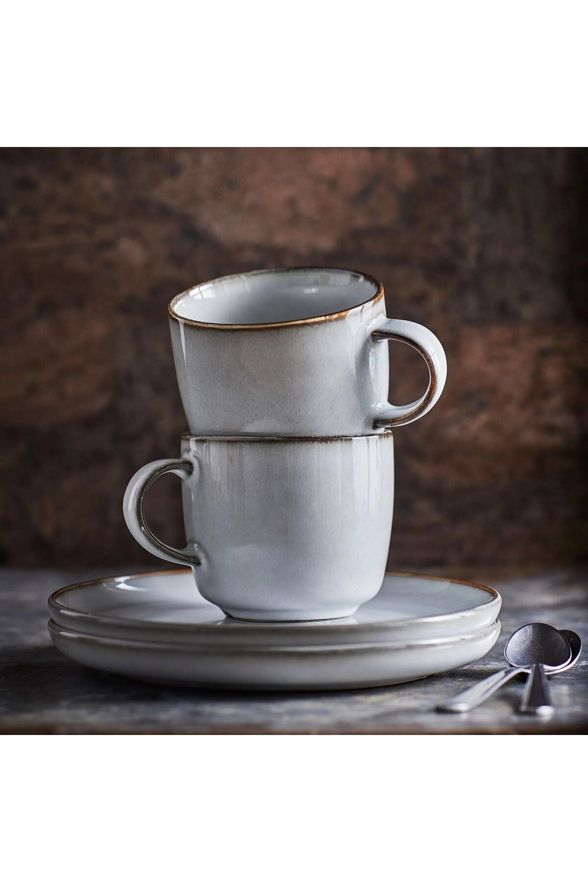 IKEA-Quality 2 Pieces Mug with Handle Height 8 cm Set of 2 Teacup Light Gray Cup Volume 370 ml 3