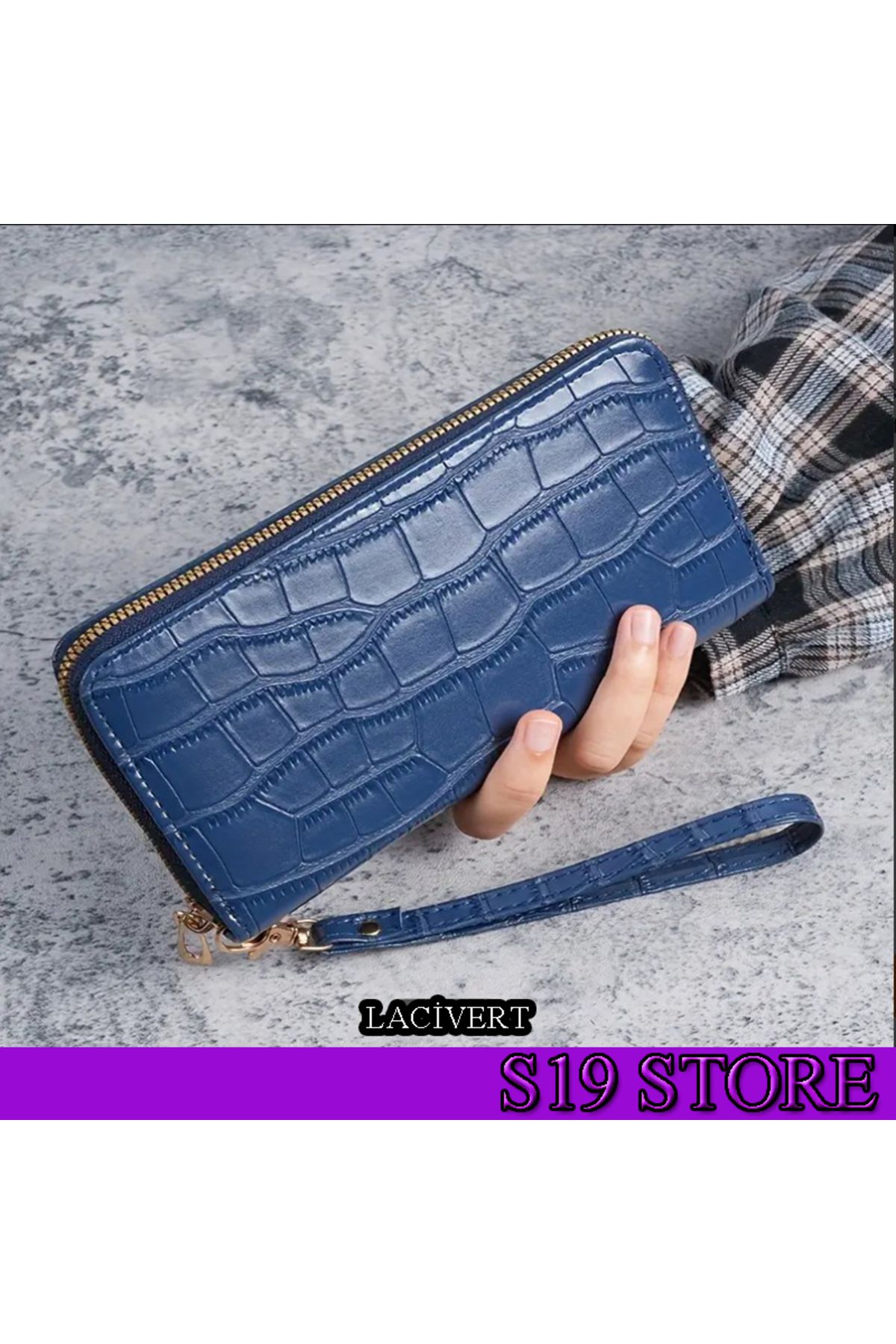shop S19-CASUAL TİMSAH DESENLİ KADIN KARTLIK CÜZDAN RENK LACİVERT