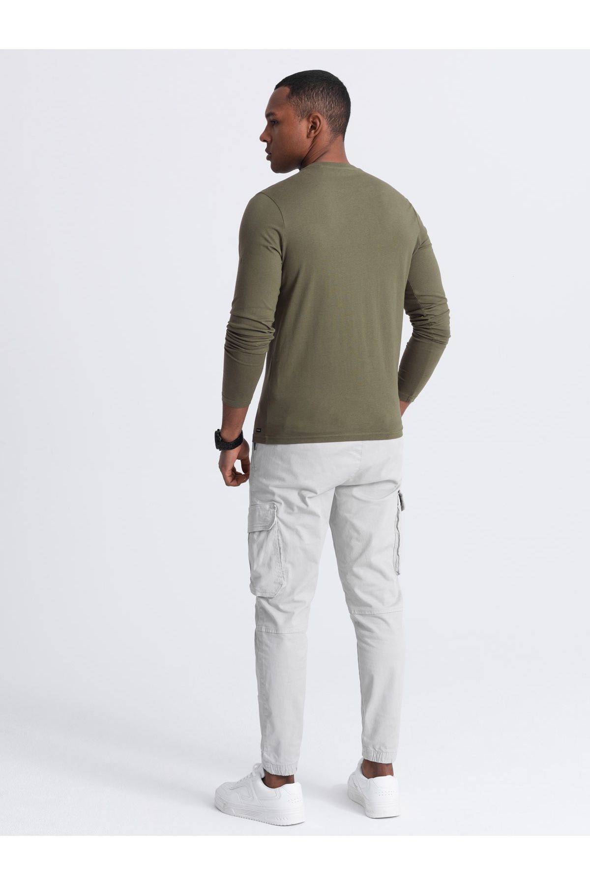 OMBRE-Herren Langarmshirt aus Baumwolle mit Knöpfen am Halsausschnitt - Dunkeloliv V1 OM-LSCL-0107 L 6
