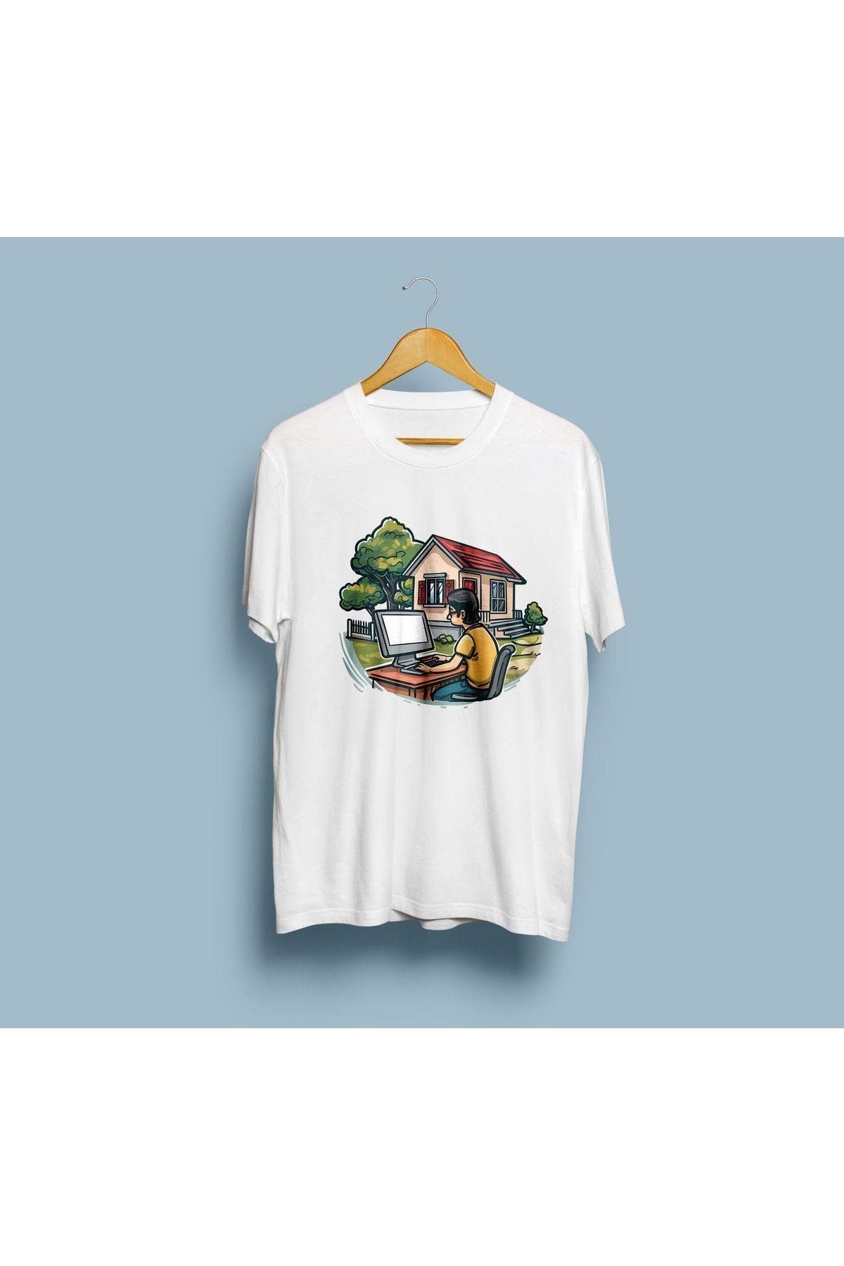 bahriyeli.jpeg Oversize Yazılımcı Bilgisayar Ağaç ve Ev tasarım unisex T-shirt