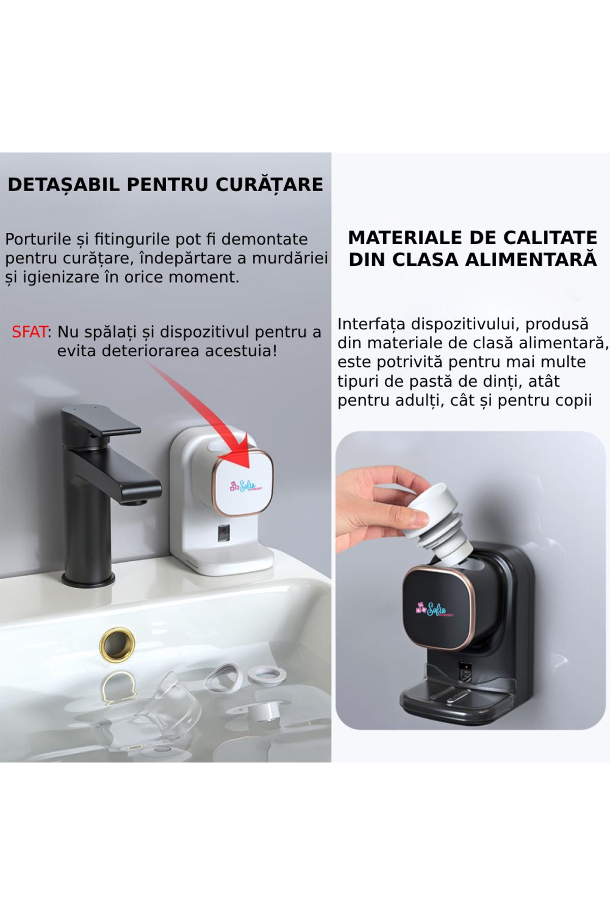 Sofia Concept-Dozator Pasta De Dinti Automat Sofia CONCEPT®, Senzor Infrarosu, 3 Nivele, 1200mAh, Black Core 5