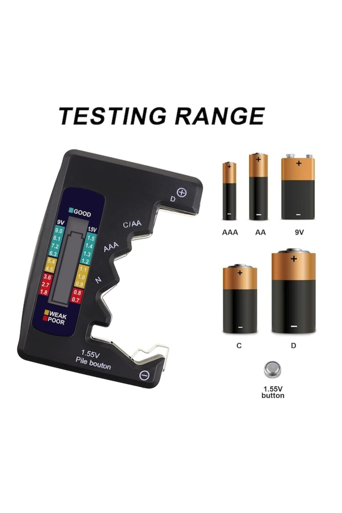 SUPER TRENDS-Tester Baterii SUPER TRENDS® 1,5 V-9 V, D, C, AA, AAA, N, Ecran LCD, Negru 3