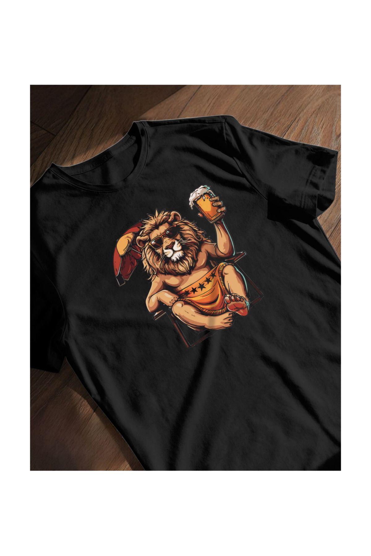 SARI ASLAN TATİLDE 5 YILDIZ TEMALI TSHIRT %100 PAMUK