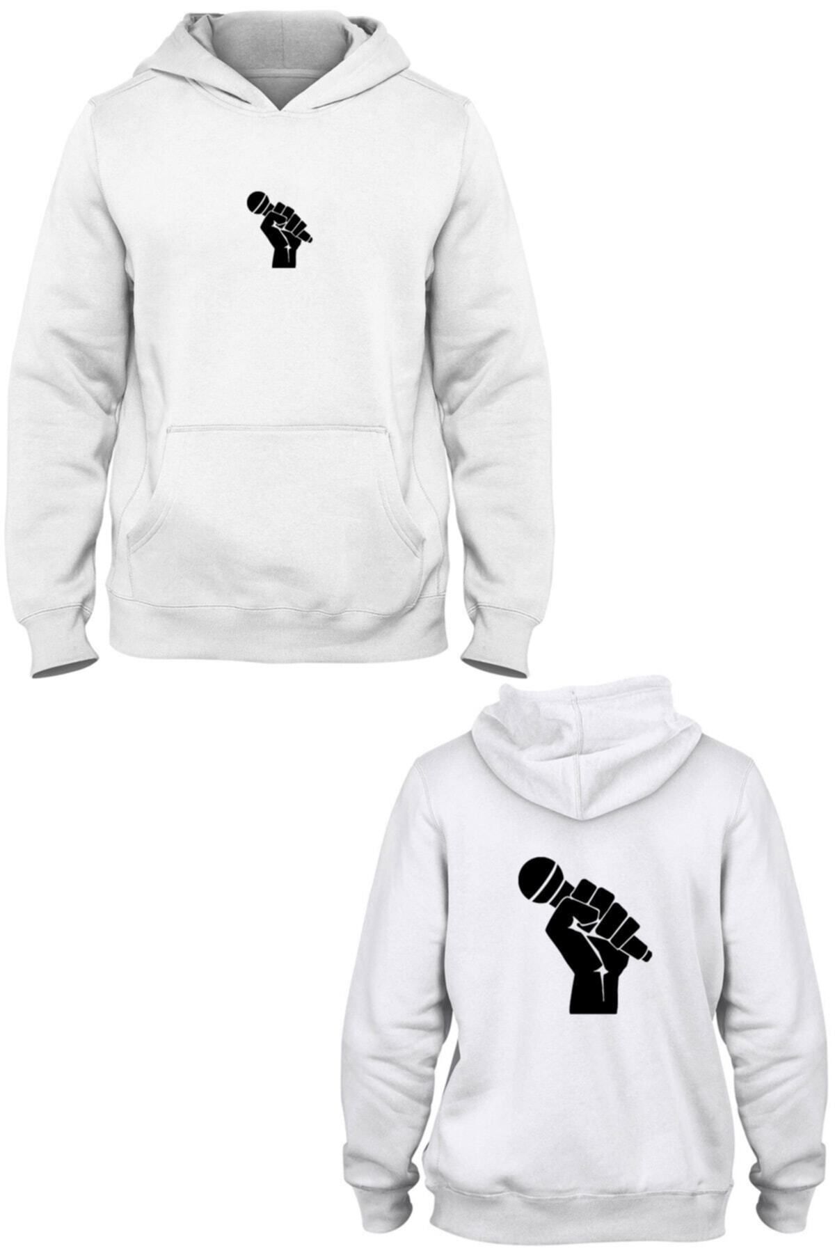 Pisa Art Mikrofon Ön Arka Baskılı Kanguru Cepli Kapşonlu Sweatshirt Bll2567