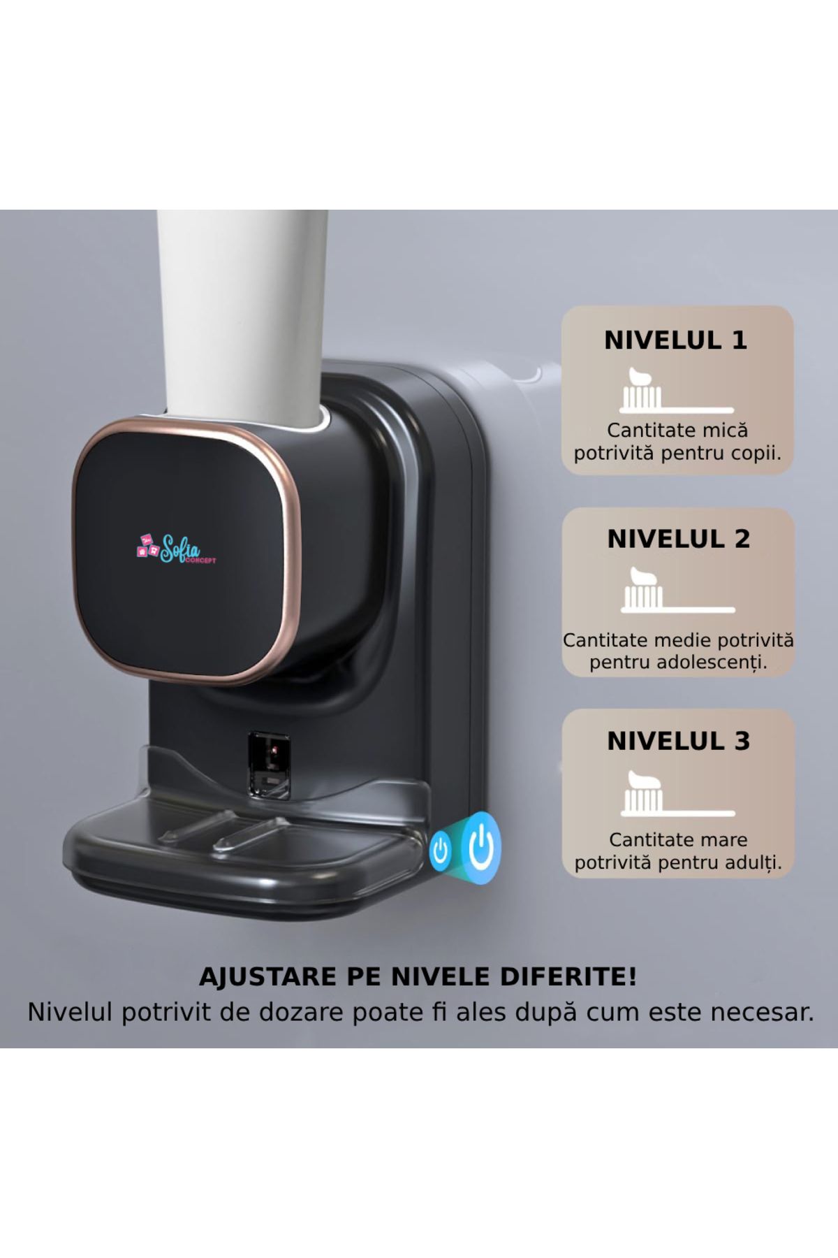 Sofia Concept-Dozator Pasta De Dinti Automat Sofia CONCEPT®, Senzor Infrarosu, 3 Nivele, 1200mAh, Black Core 8