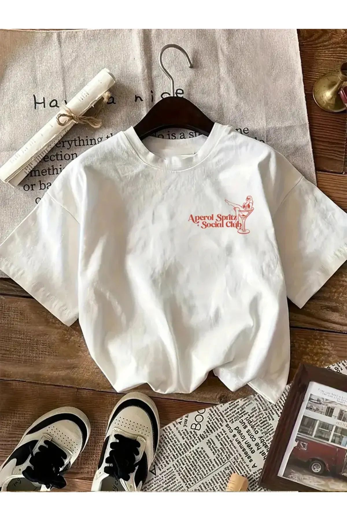 Koklonmoda Büyük Beden Unisex Aperol Spritz Baskılı Oversize T-Shirt