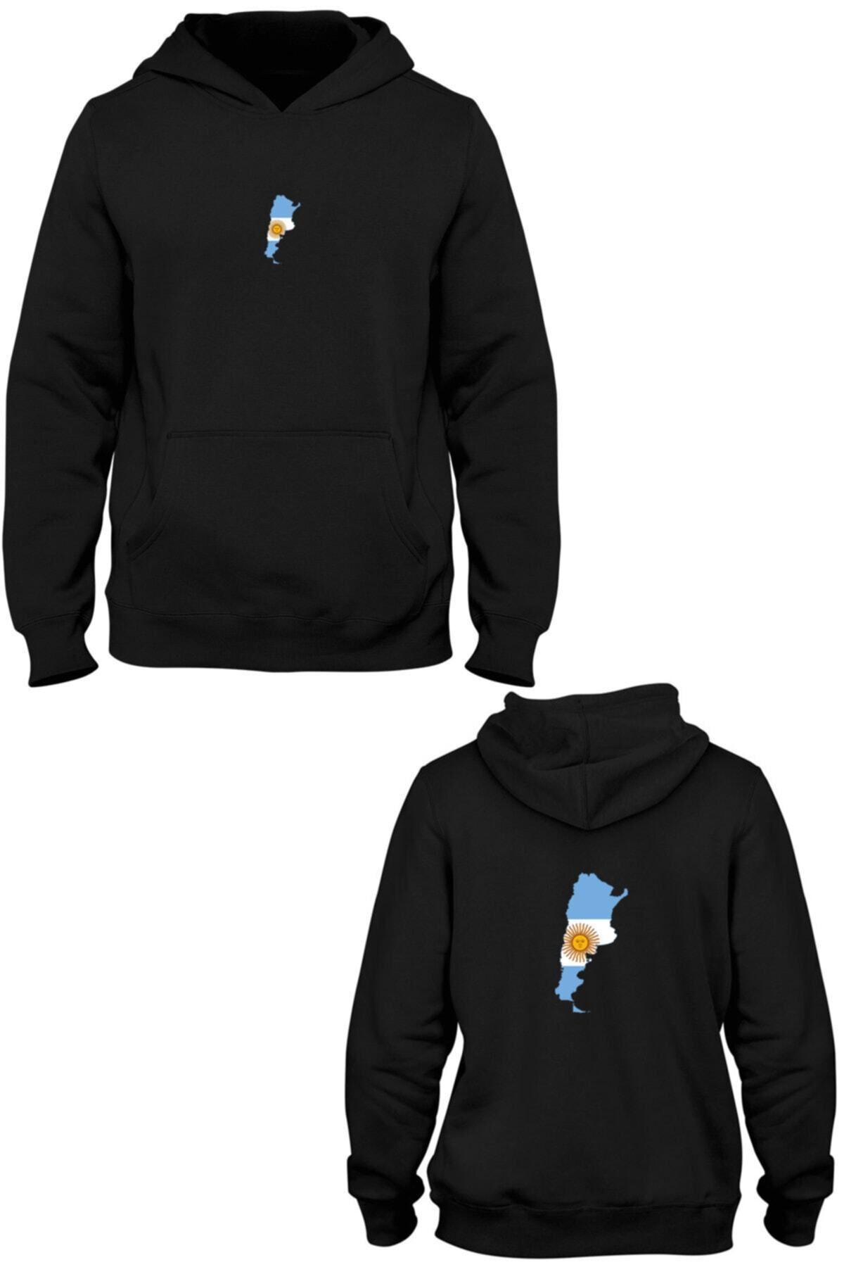 Pisa Art Arjantin Bayrağı Ön Arka Baskılı Kanguru Cepli Kapşonlu Sweatshirt Bll467