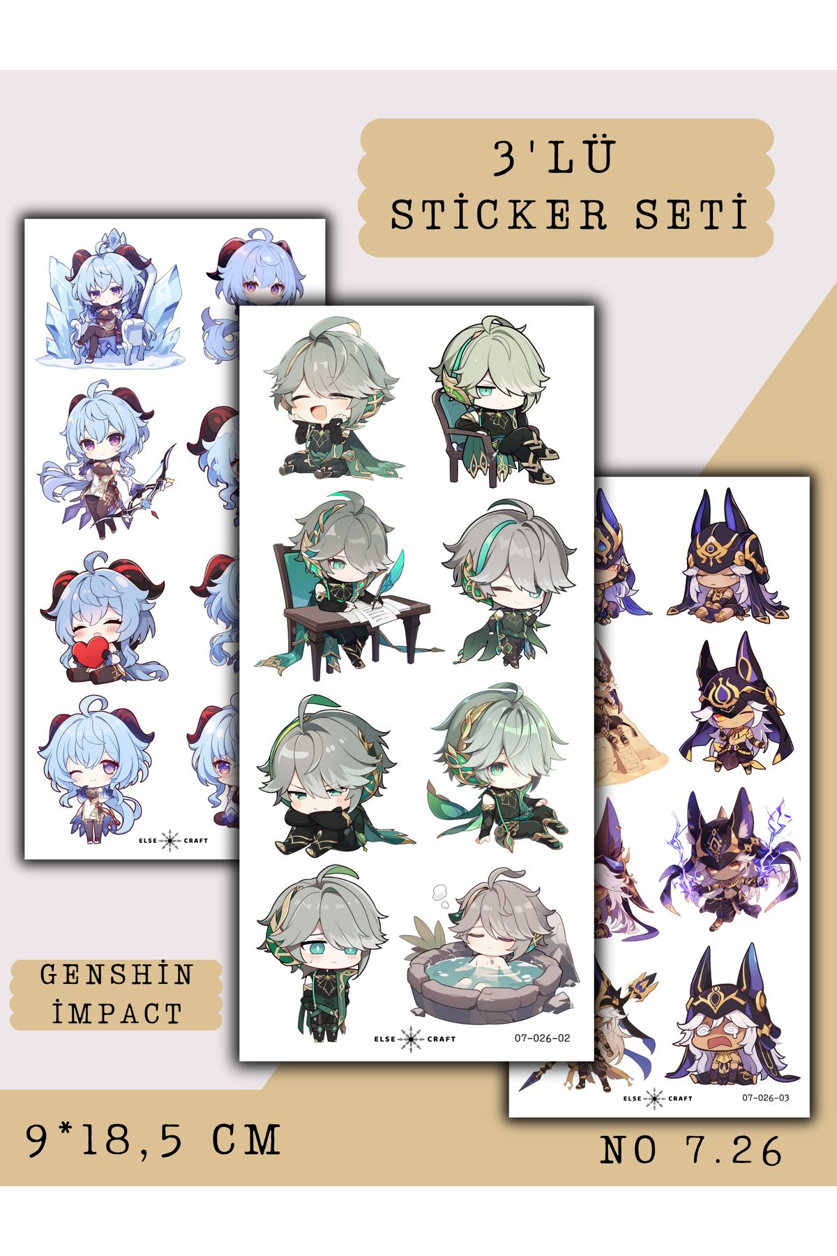 Else Craft 3'lü Genshin İmpact Anime Manga Temalı Sticker 7.26