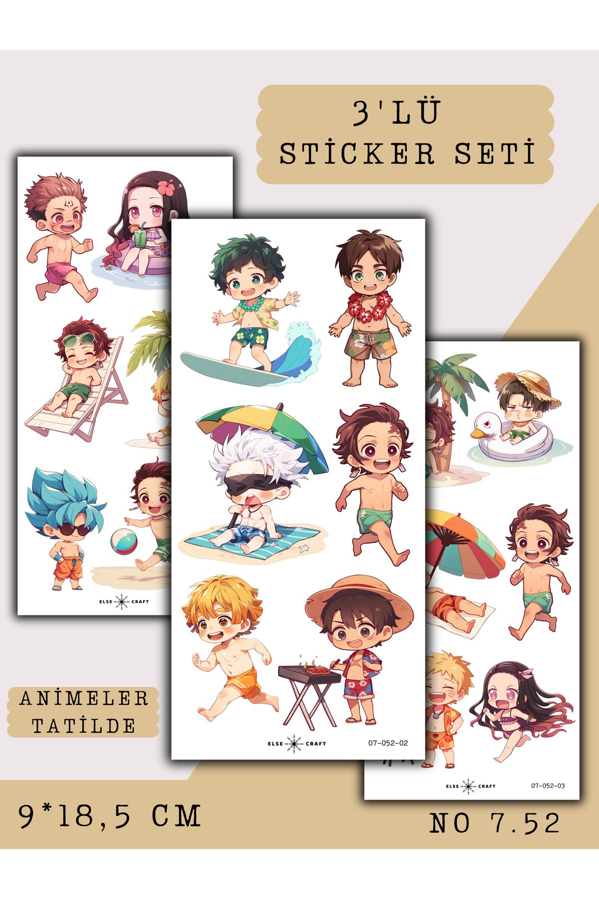 Else Craft 3'lü Animeler Tatilde Anime Manga Temalı Sticker 7.52