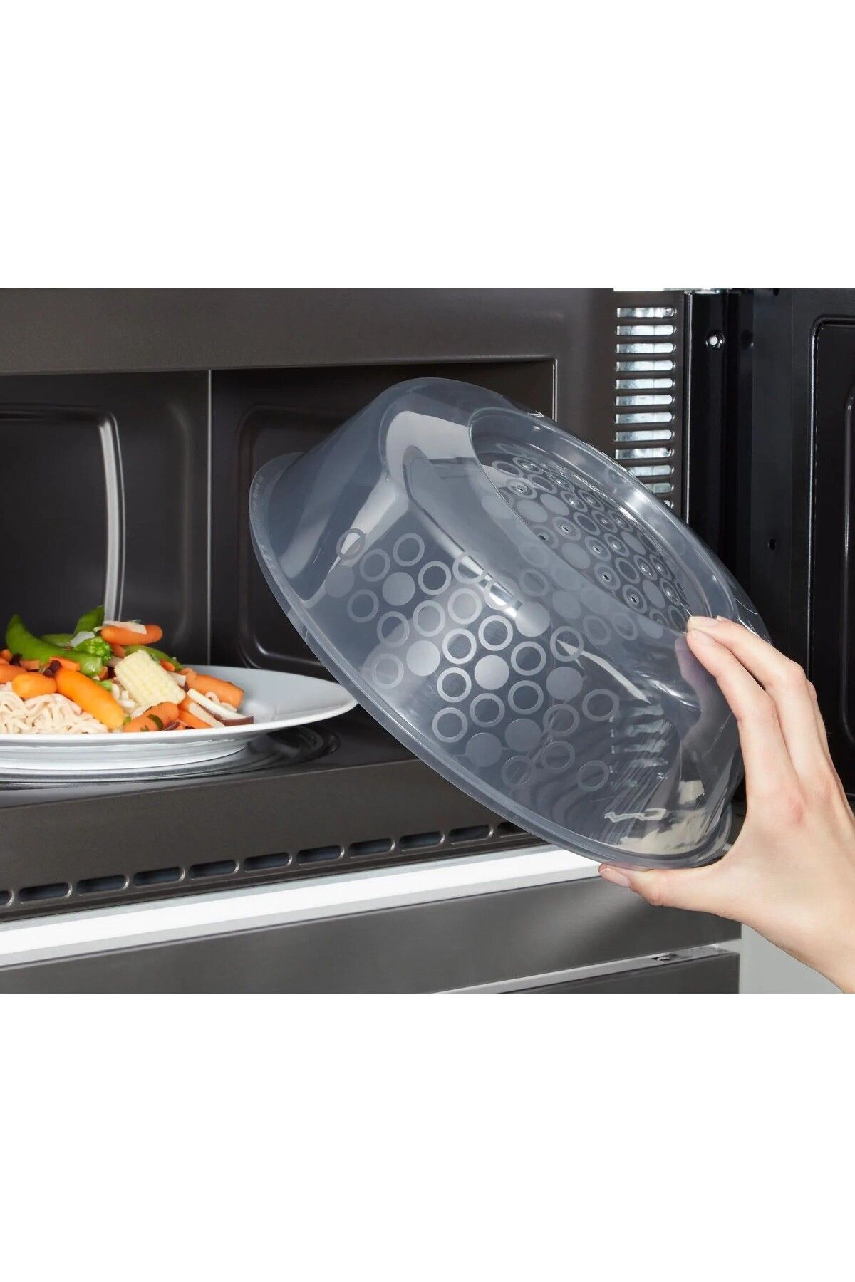 IKEA KALİTELİ Mikrodalga İçi Yemek Isıtma Kapağı Çap 26 Cm İkea Plastik Delikli Kapak Mavi Fırın Kapağı