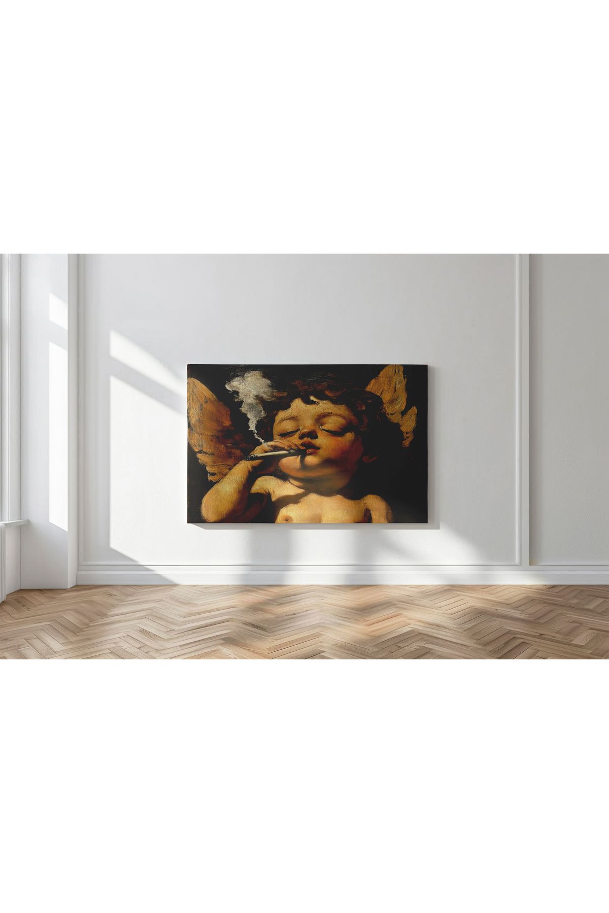 Kanvaspera Smoking Putto - Sigara İçen Melek Çocuk - Kanvas Tablo - Vintage Modern Klasik