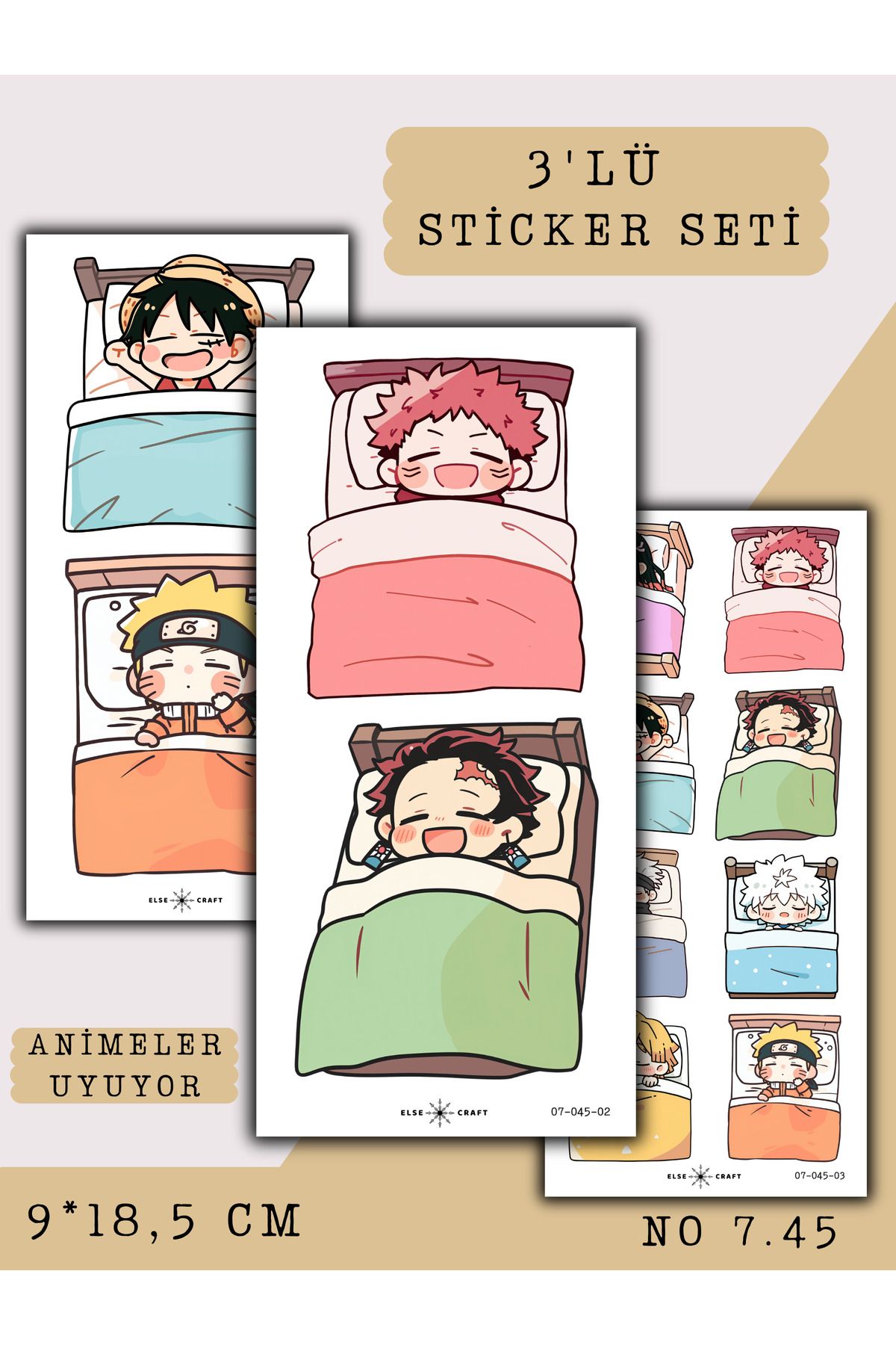 Else Craft 3'lü Animeler Uyuyor Anime Manga Temalı Sticker 7.45