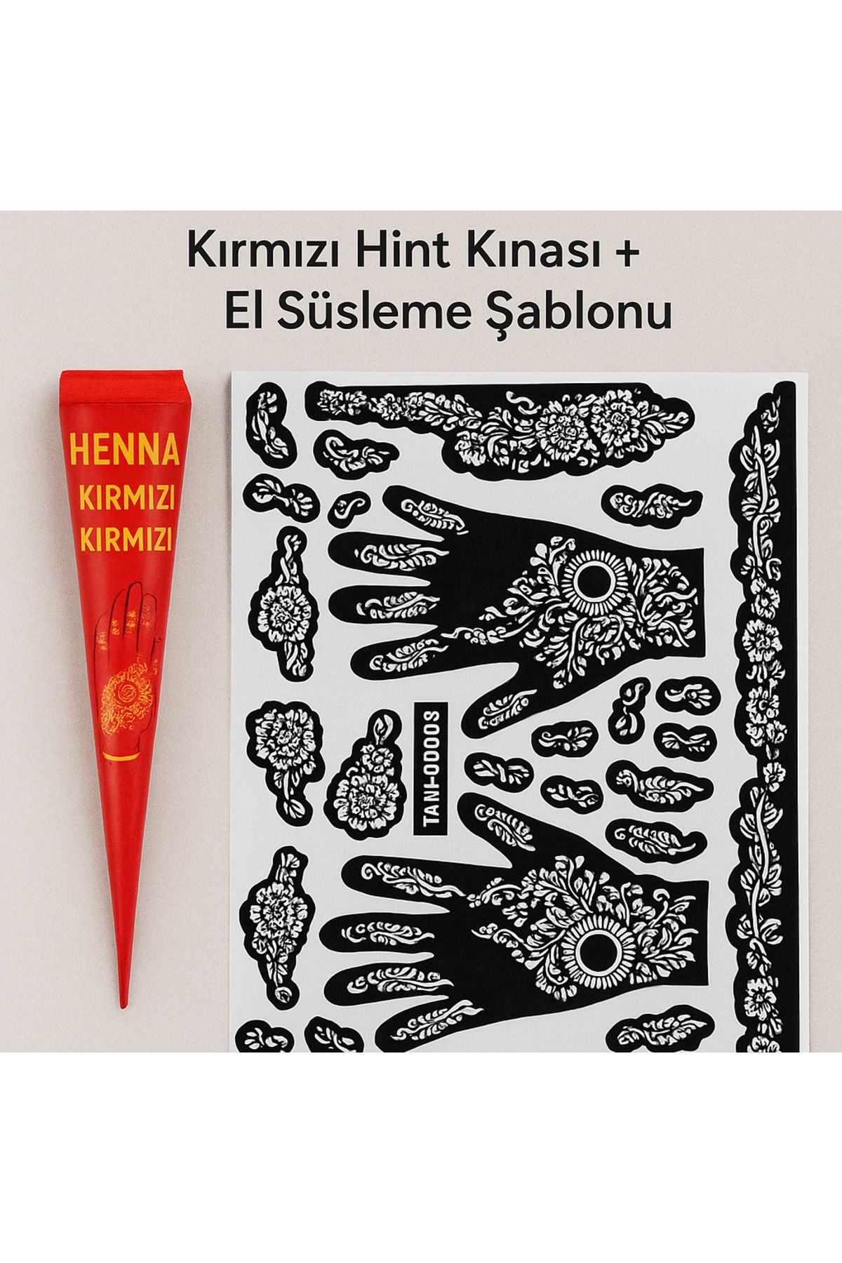 Metler Hint Kınası Seti 2'li | Kırmızı Hint Kınası + Berra El Süsleme Şablonu | Doğal Kına Deseni