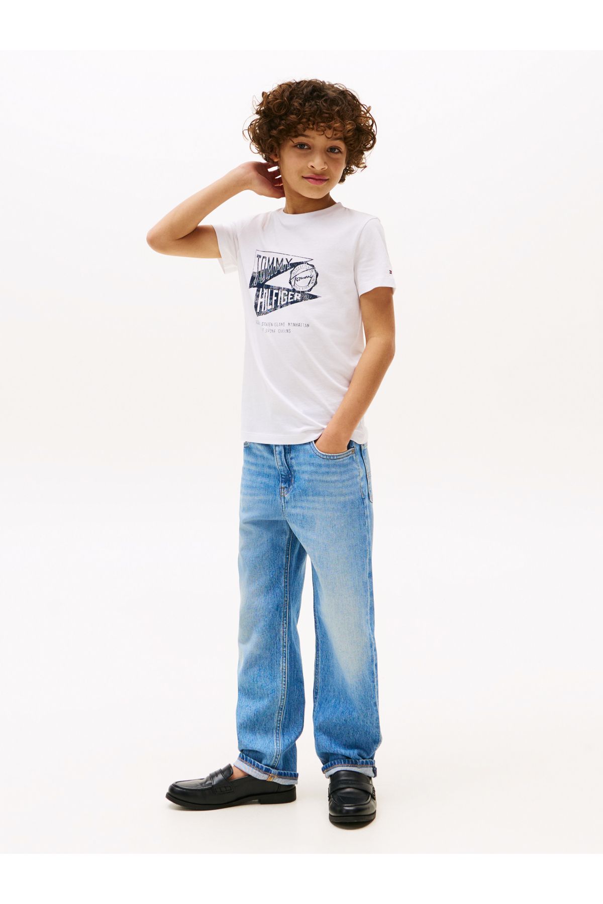 Tommy Hilfiger-Boys White Textured Graphic Print Short Sleeve T-Shirt 3