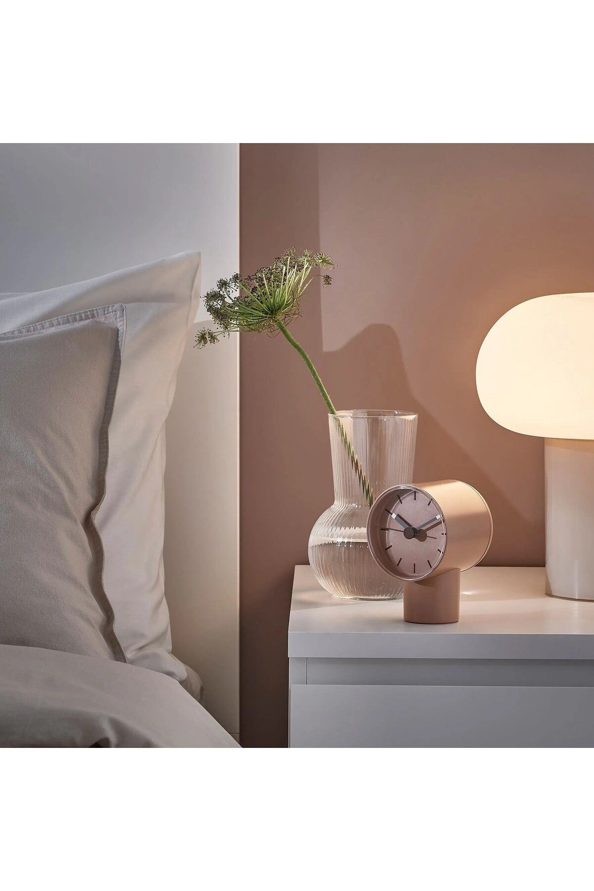 IKEA KALİTELİ Çalar Saat Yükseklik 12 Cm İkea Analog Masa Saati Pembe Renk Saat Çap: 8 cm