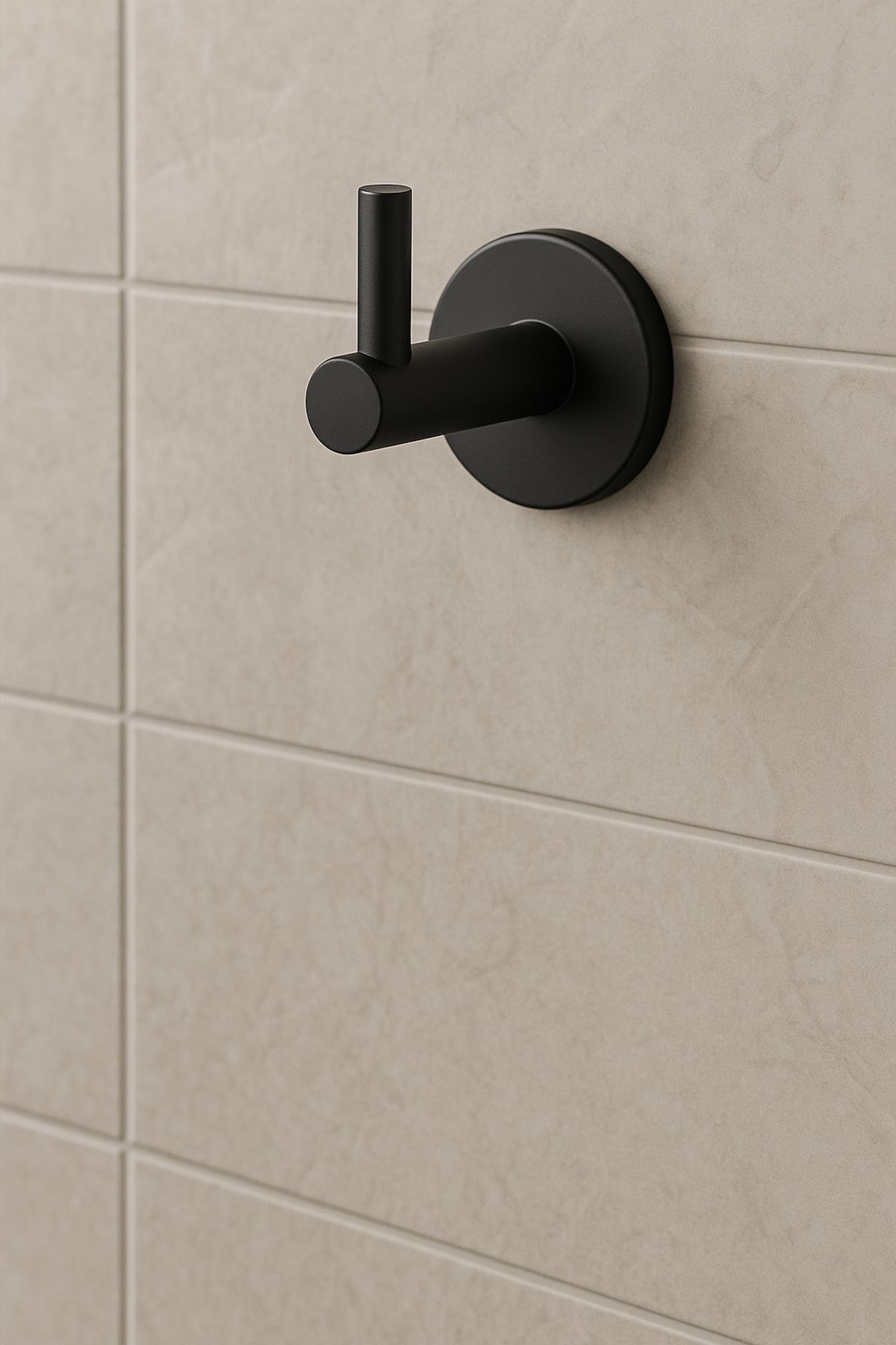 MultiStore Siyah Yuvarlak Yapışkanlı Metal Tekli Kanca Bornoz Banyo Askısı