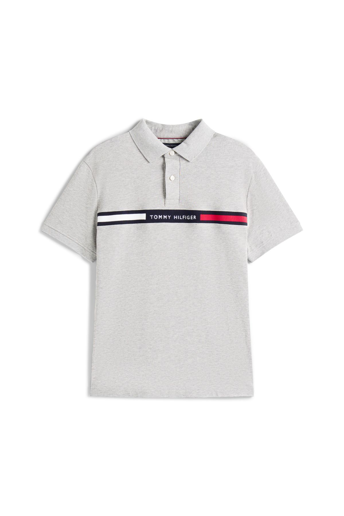 Tommy Hilfiger-Men Light Grey Heather Hilfiger Chest Insert Short Sleeve Polo T-Shirt 4