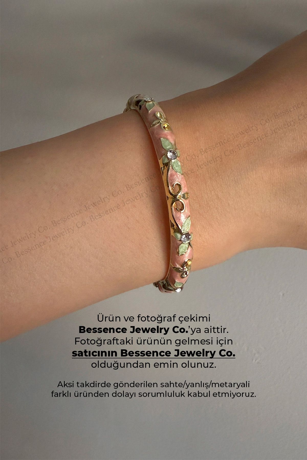 Bessence Jewelry Co Pembe Mineli Kelepçe, Bileklik-çelik,