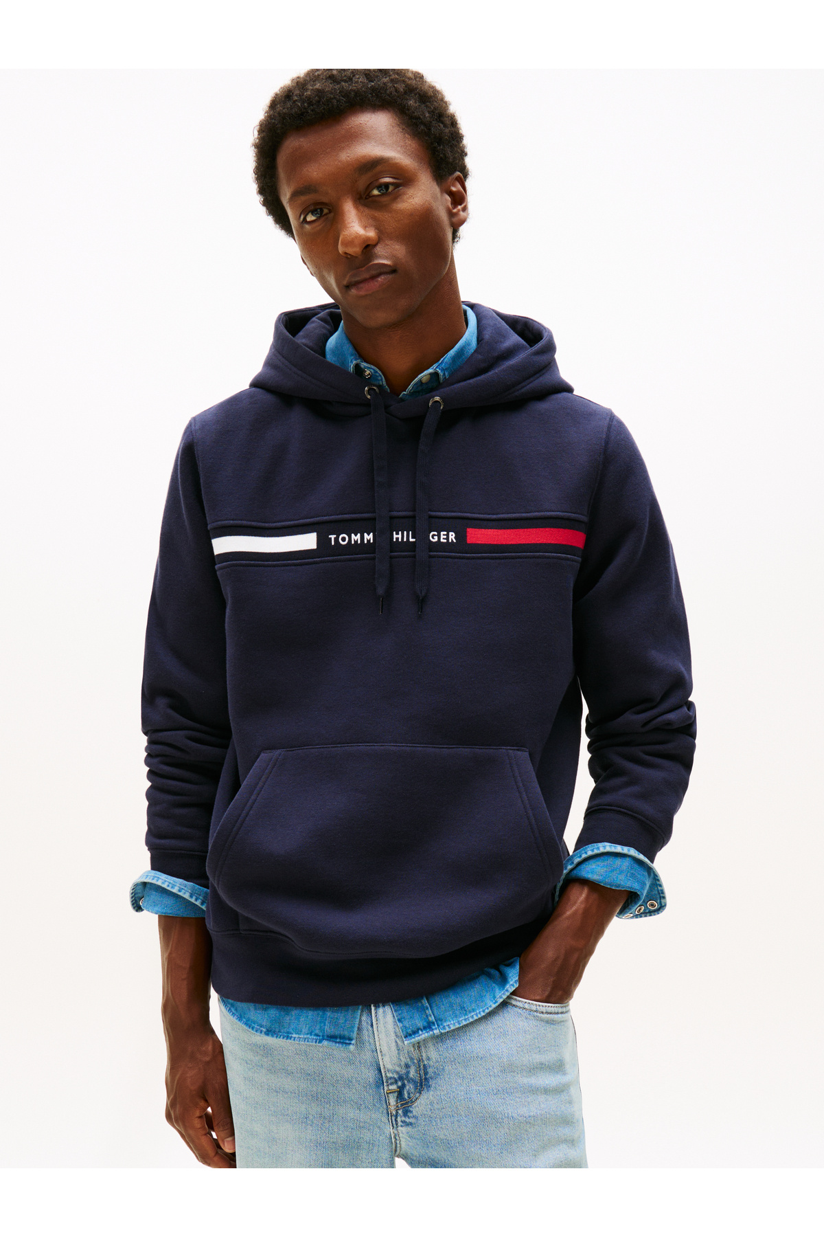 Tommy Hilfiger-Tommy Hilfiger Male Desert Sky Hilfiger Chest Insert Hoodie 1