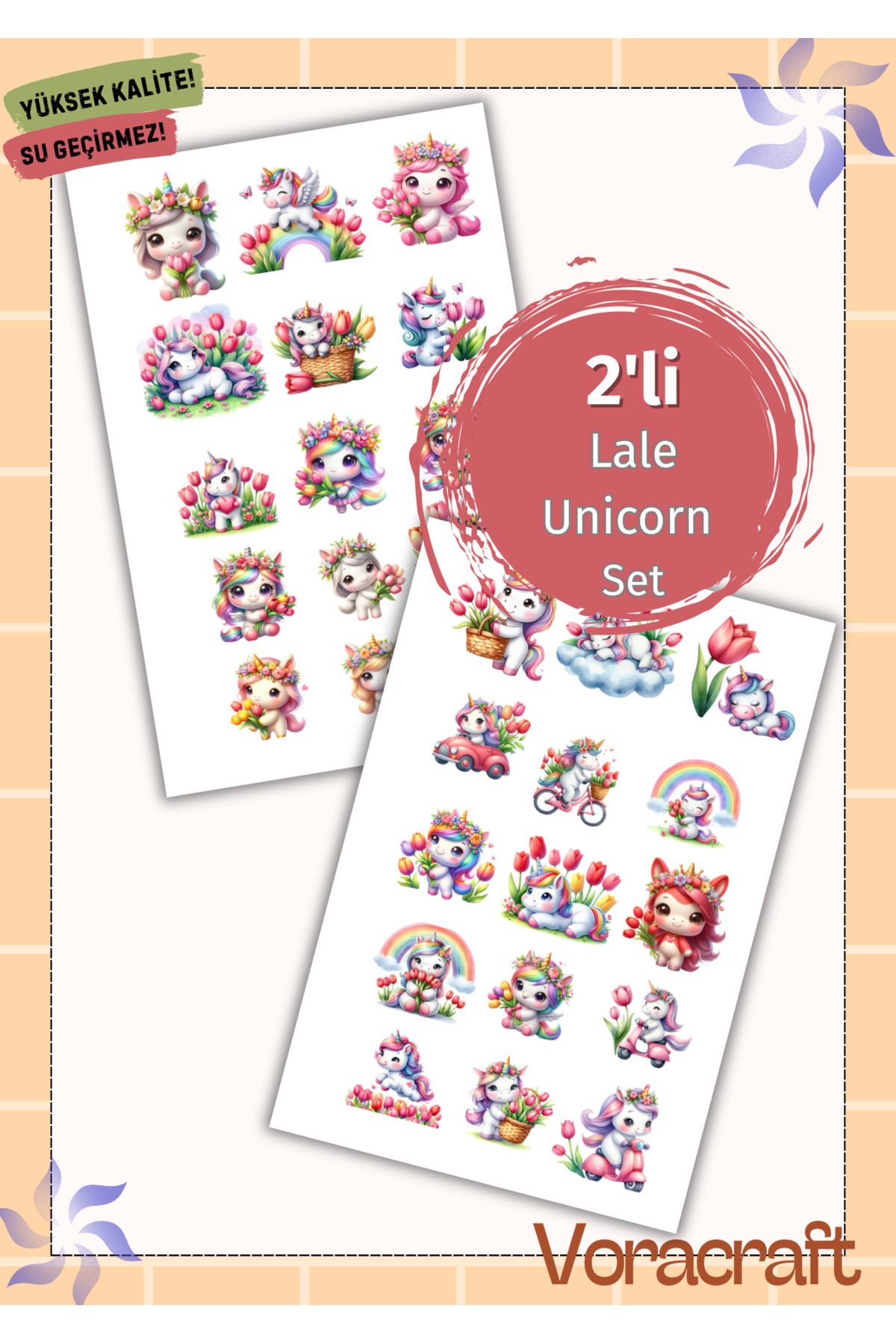 VORACRAFT 2'li Lale Unicorn Ajanda Bullet Journal, Telefon, Laptop Set A062