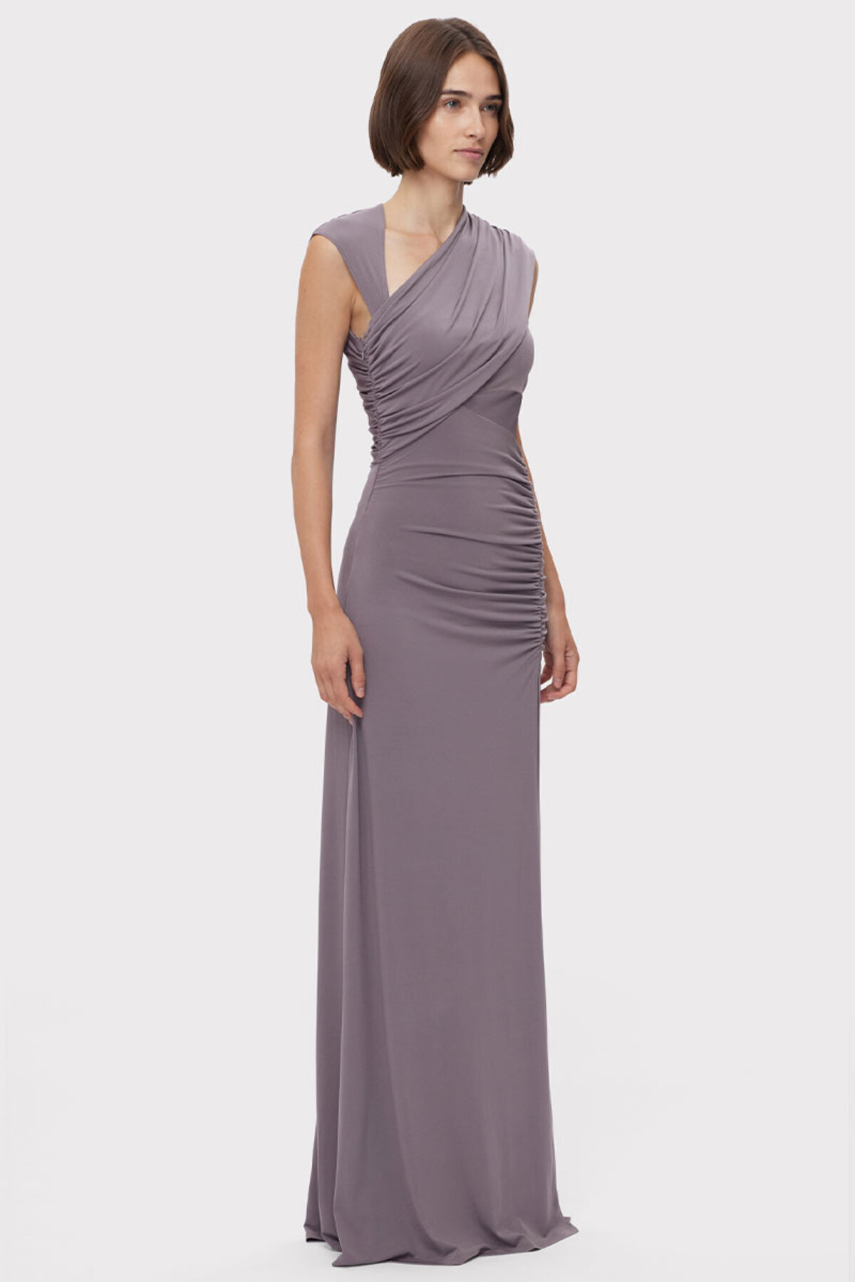 Herve Leger-ROCHIE DIN JERSEY MAT CU DRAPAJ ȘI VOLAN - HERVE LEGER - GRI, XS 3