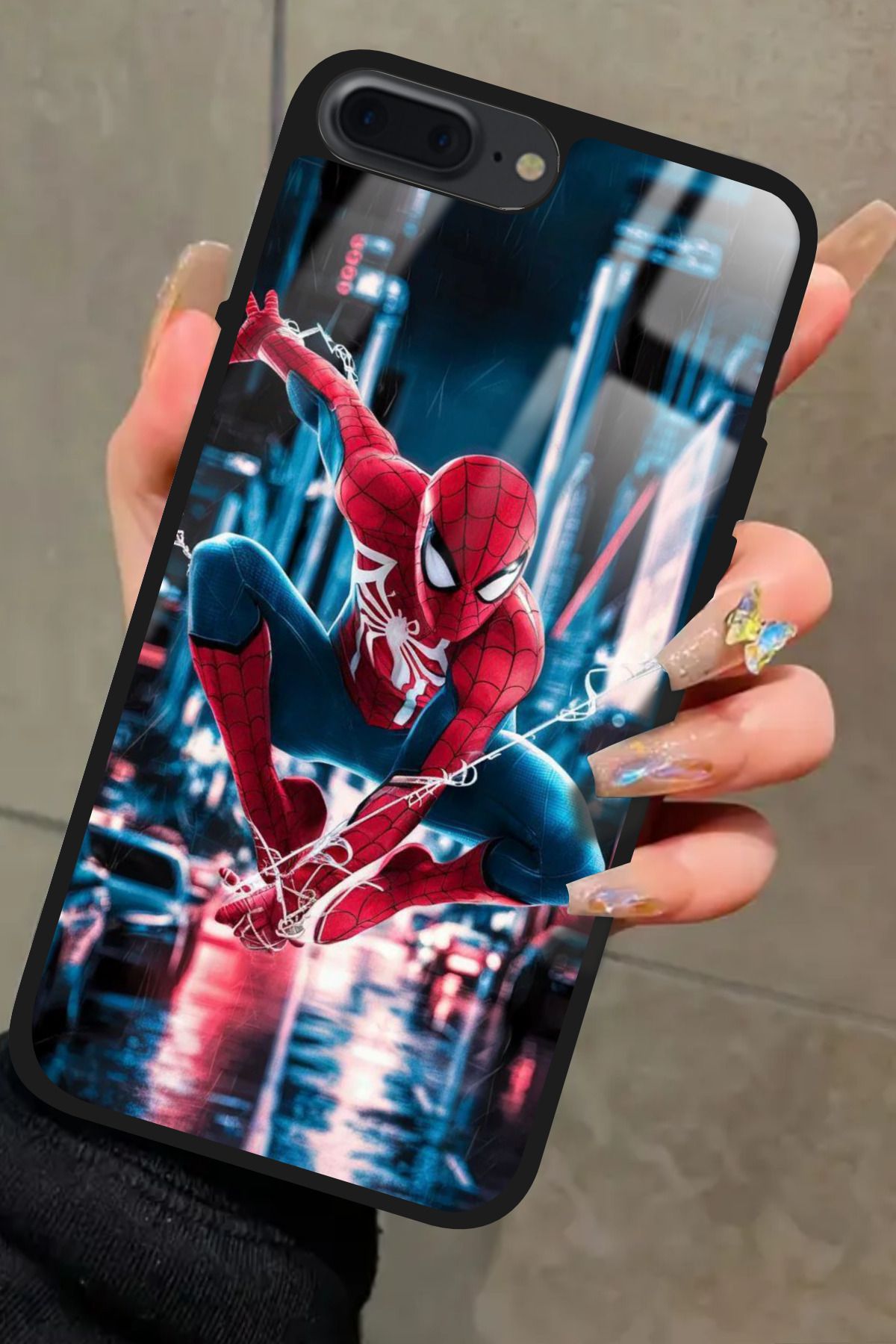 Snacase iPhone 7 Plus Uyumlu Örümcek Adam Tasarımlı Glossy Premium Kılıf