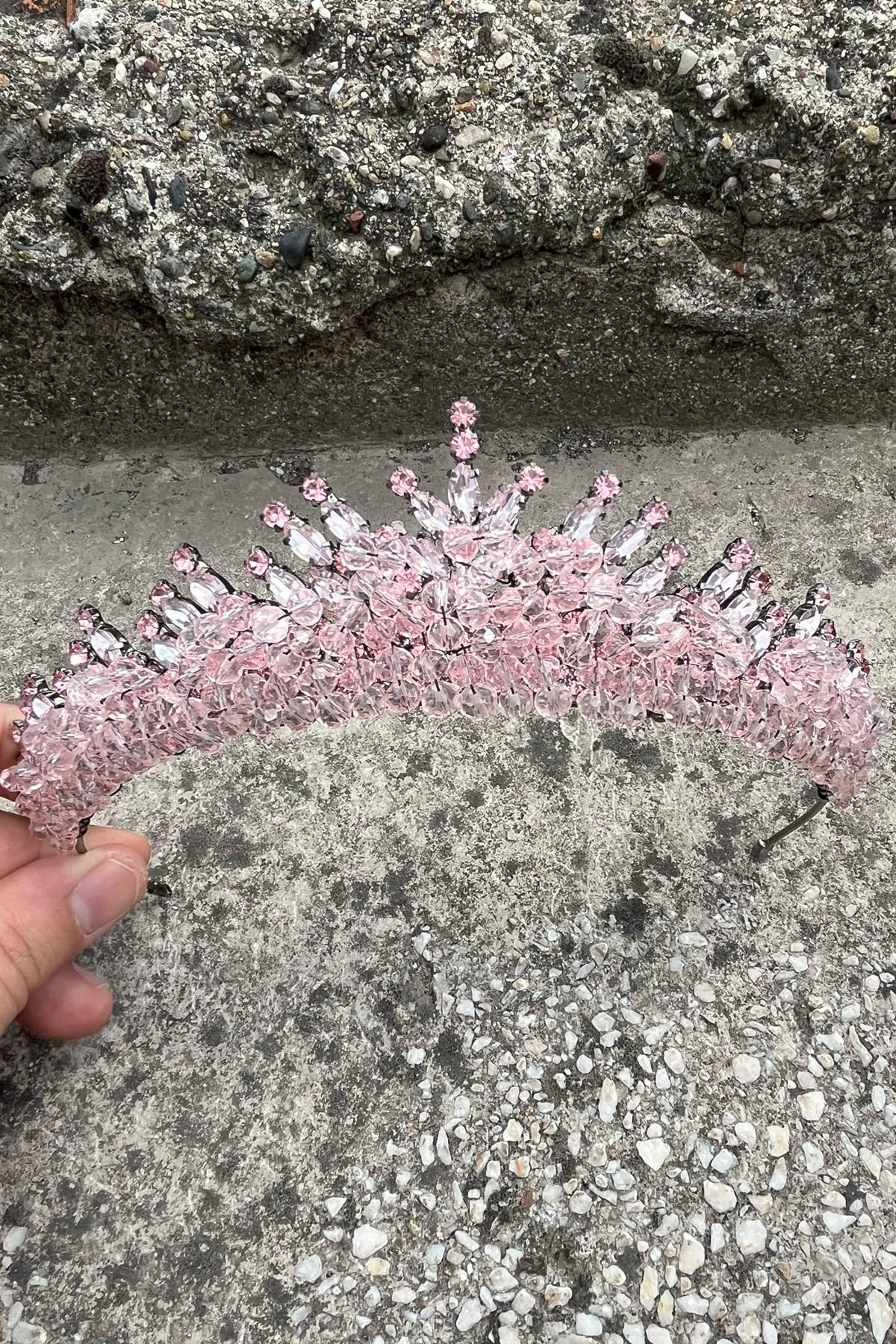 Hobigram Alyce Pembe Gelin Kına Tacı Özel Gün Aksesuar Kadın Taç Saç Aksesuarı