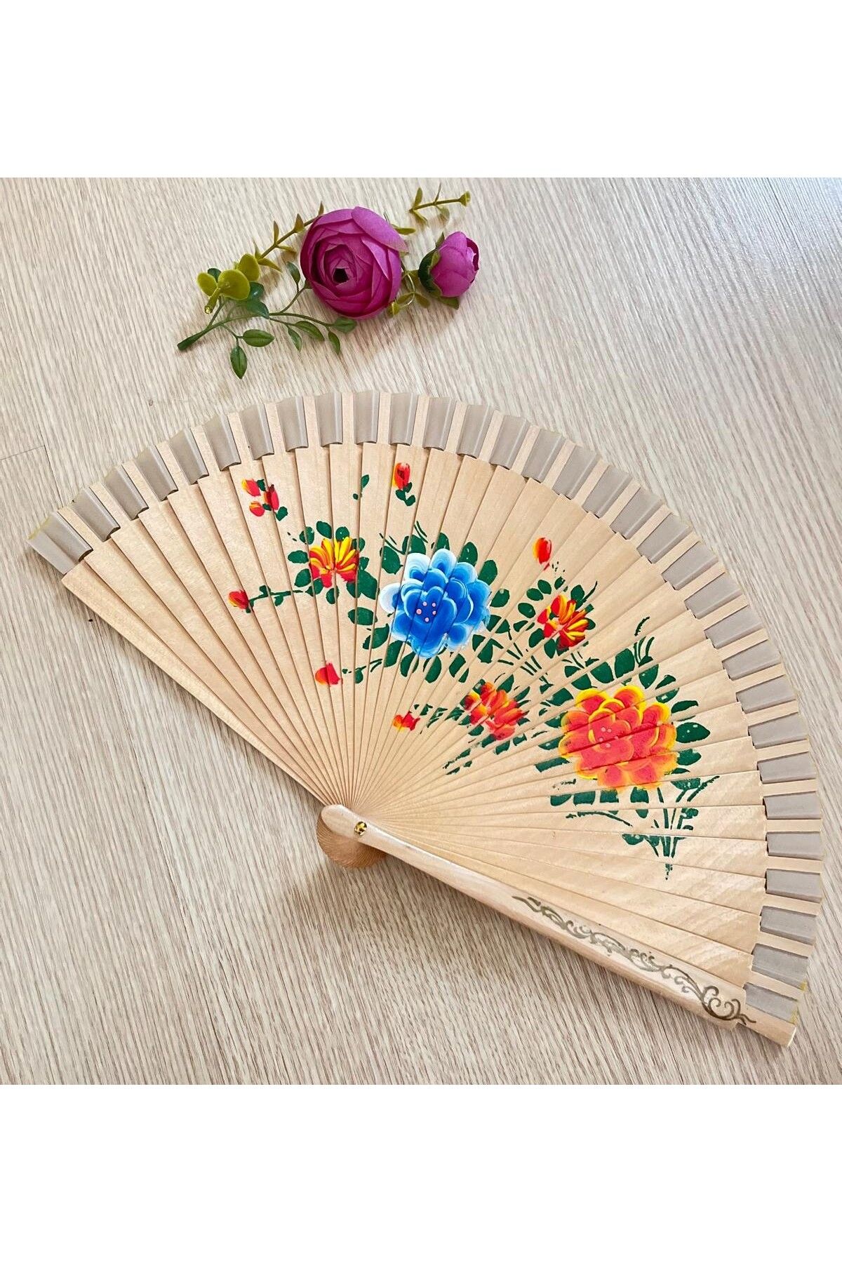 BERG ATELIER Desenli Çift Taraflı Ahşap Yelpaze İspanyol Yelpazesi