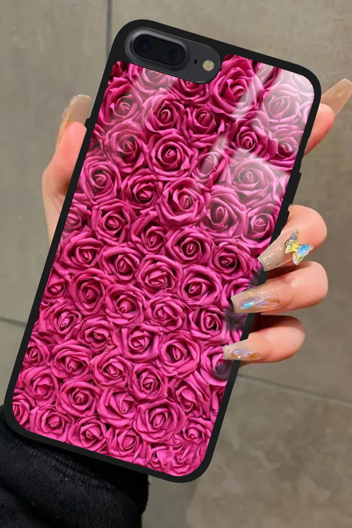 Snacase iPhone 7 Plus Uyumlu Pembe Gül Tasarımlı Glossy Premium Kılıf