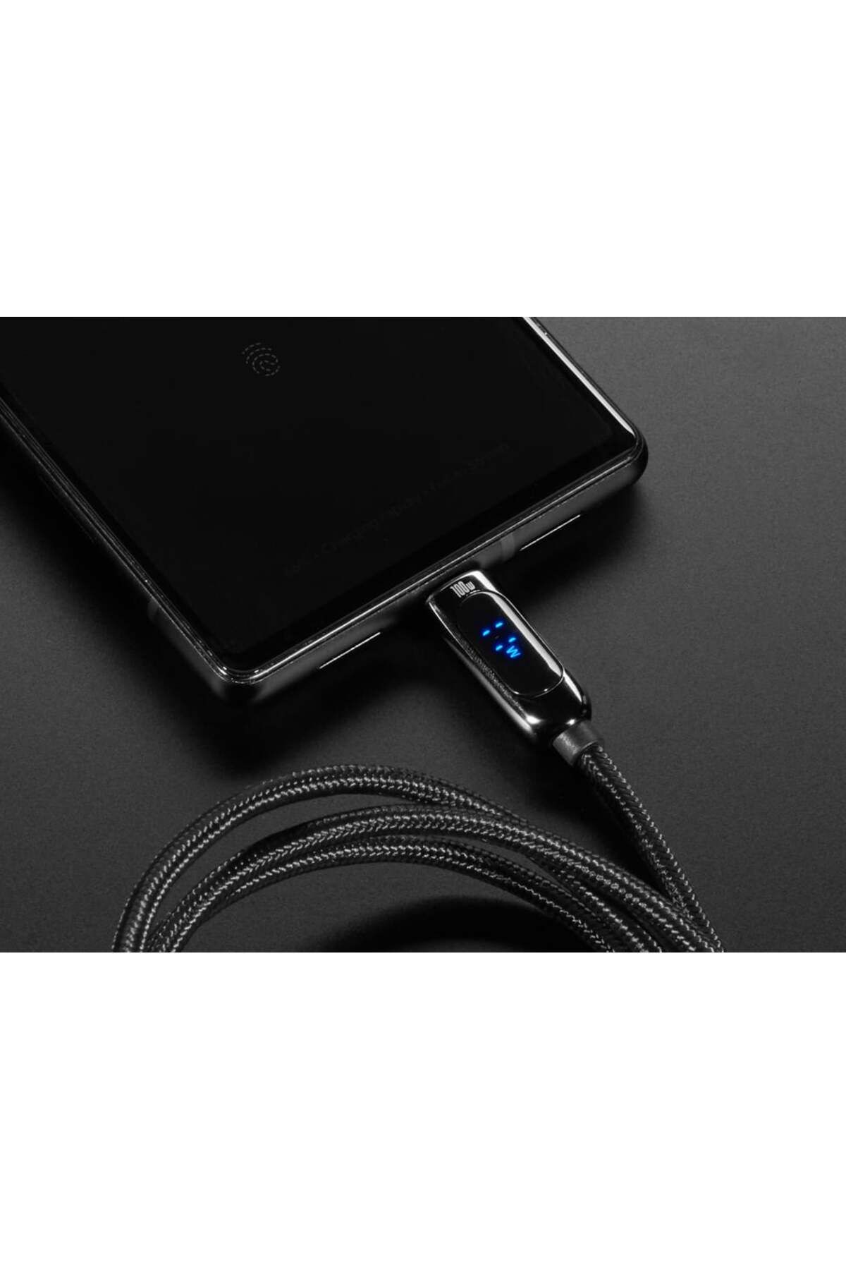 Adafruit-USB C to USB C Cable with Display 100W - 2 meters, Black braided 2