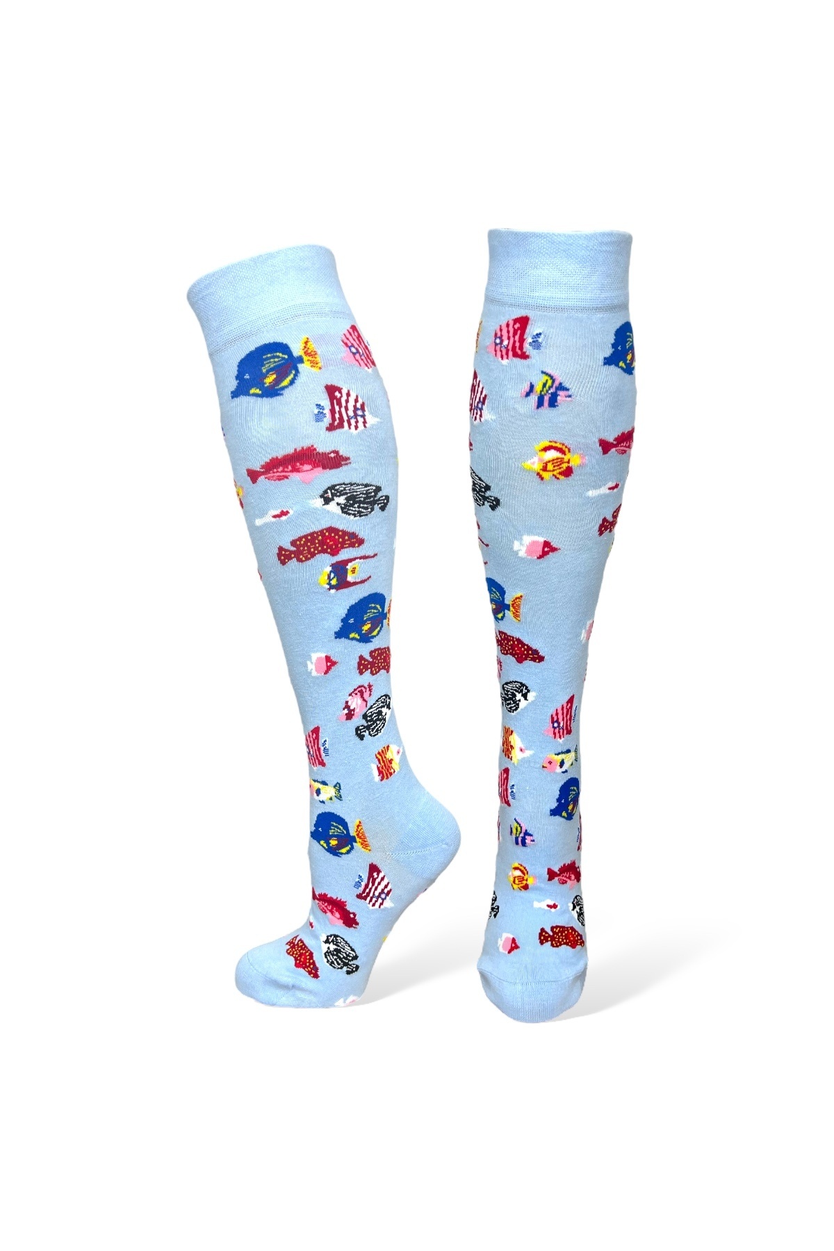 Mevo-5 Pcs Unisex Stretchy Llama Tree Bee and Fish Pattern Mixed Color Breathable over Knee Stockings 2