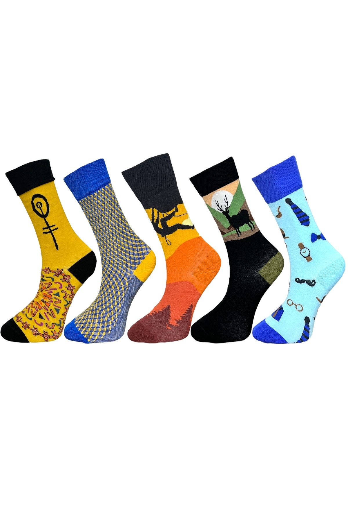 Mevo-5 Pack Unisex Stretchy Mixed Pattern Mixed Color Breathable Socket Socks 1