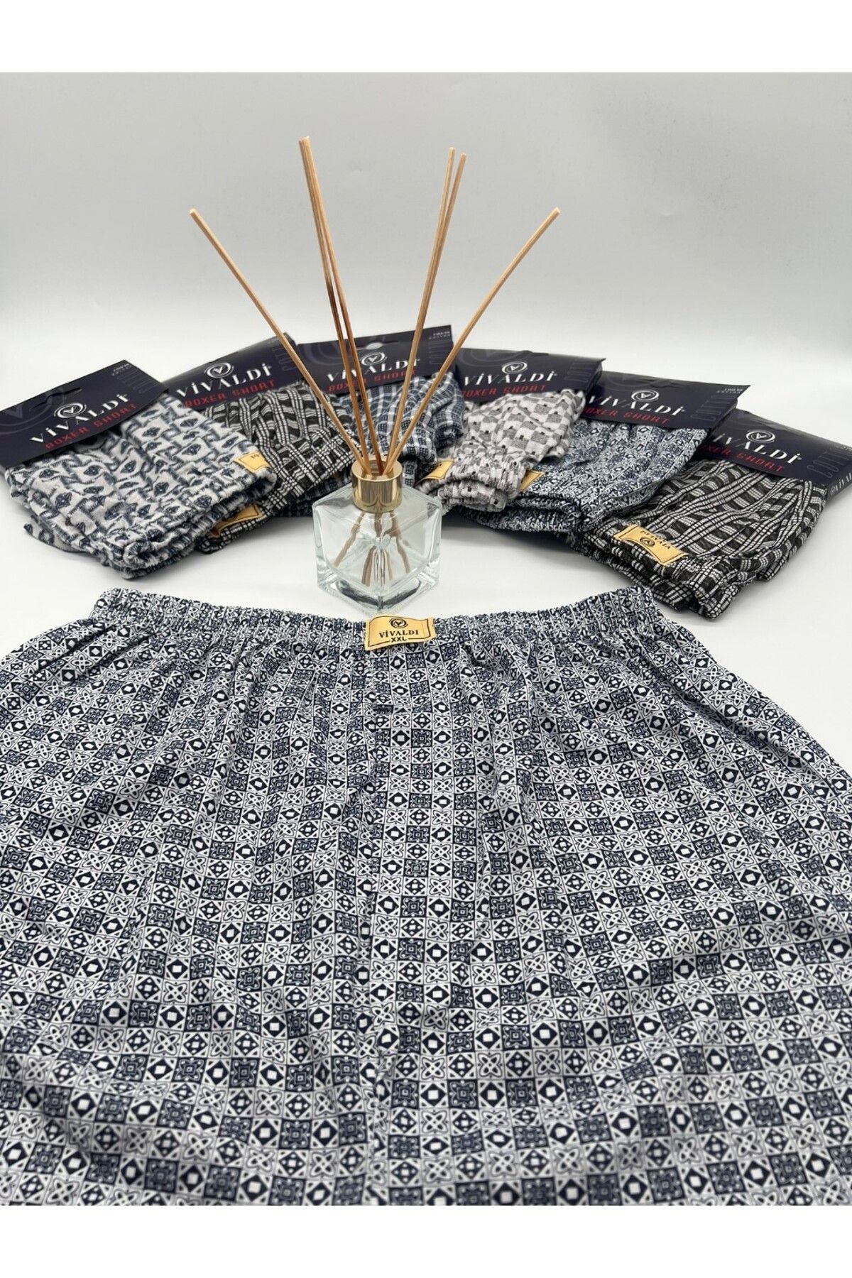 Vivaldi Erkek Boxer 3'lü Paket – %100 Pamuk Penye, Desenli İç Giyim