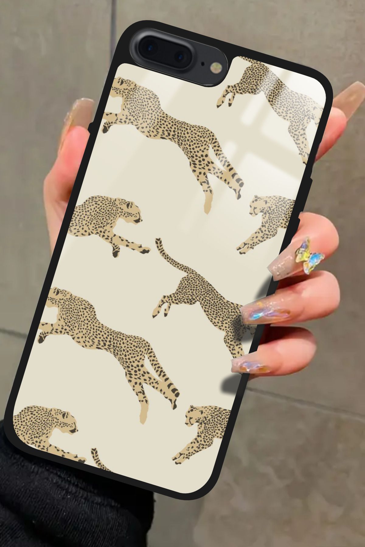 Snacase iPhone 8 Plus Uyumlu Leopar Tasarımlı Glossy Premium Kılıf