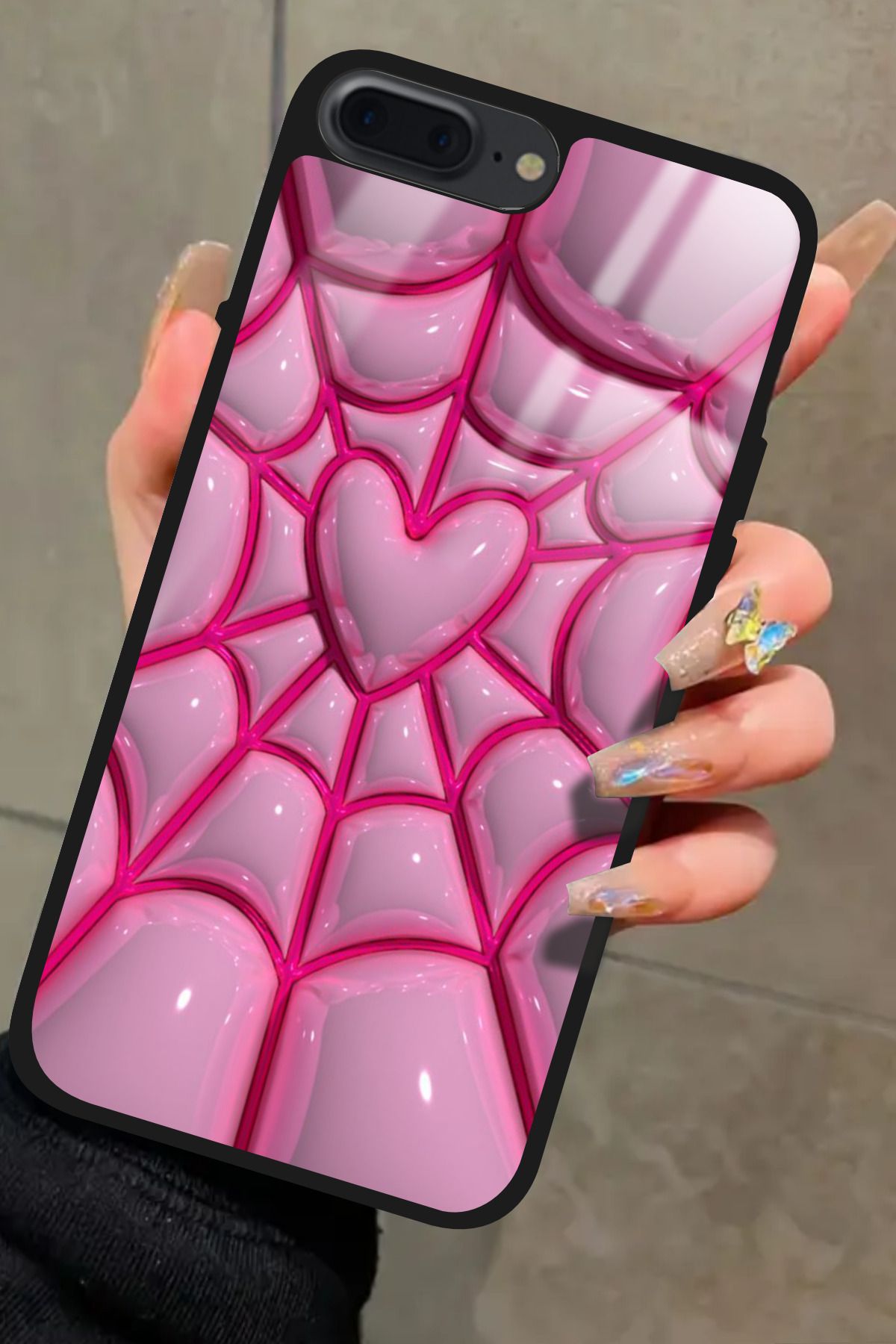 Snacase iPhone 8 Plus Uyumlu Pembe Ağ Tasarımlı Glossy Premium Kılıf