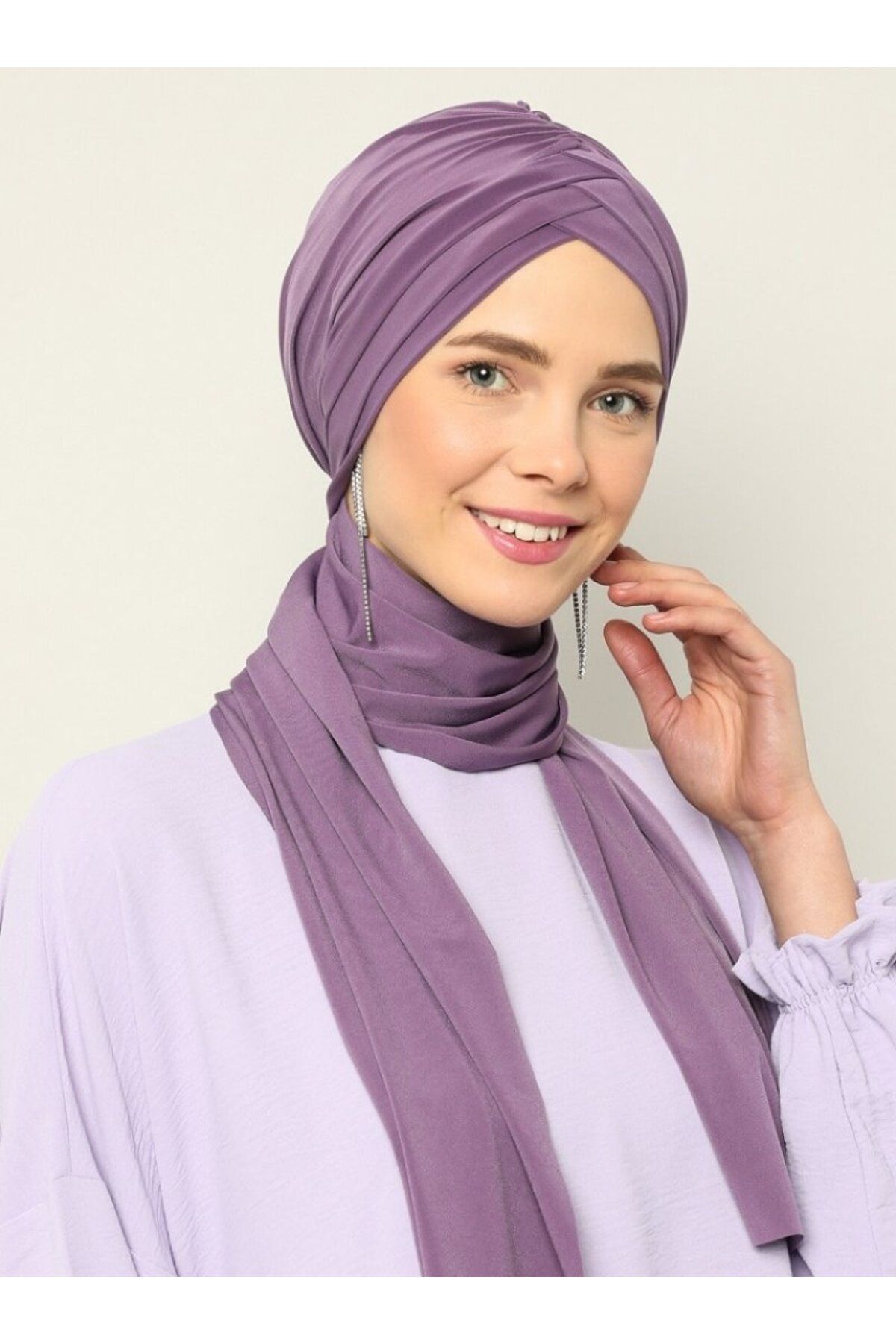 Sahra Şal Dünyası Üç Bantlı Şal Hazır Model Lila Renk Hazır Model