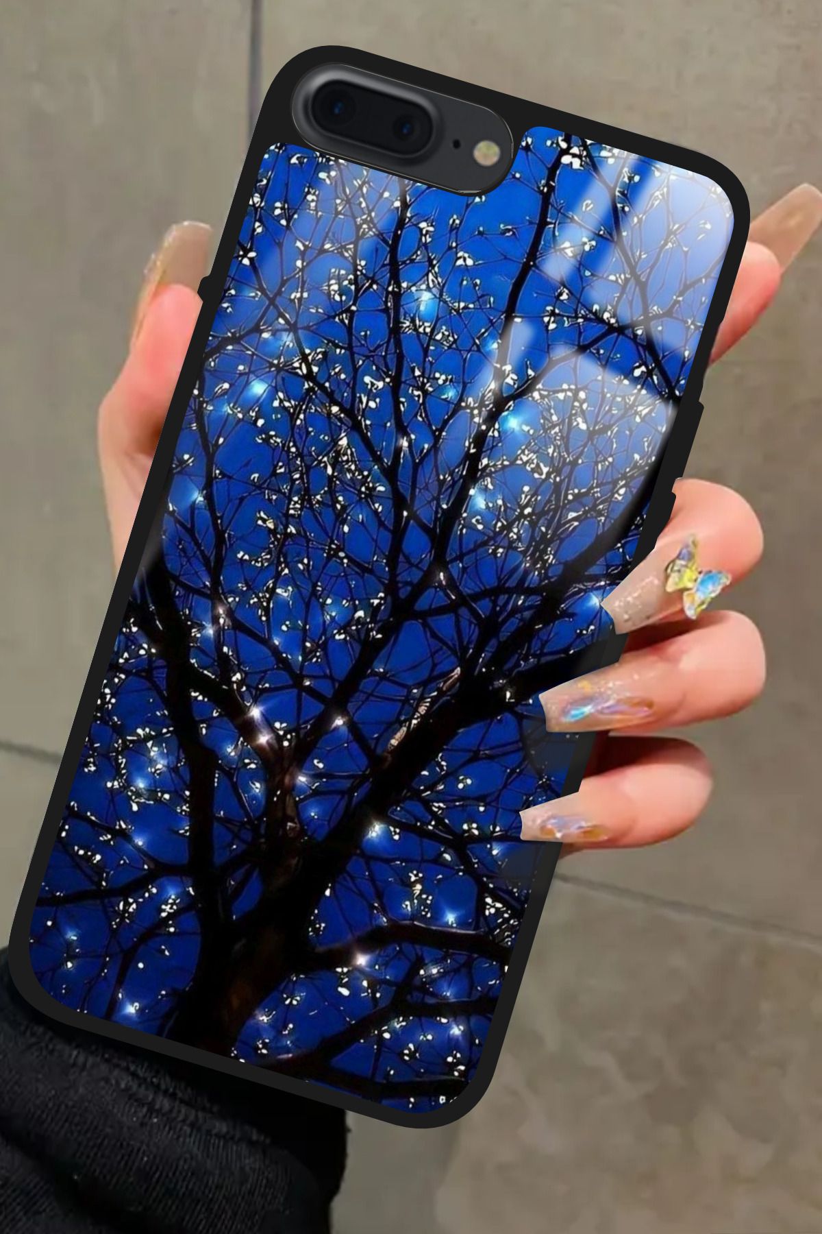Snacase iPhone 8 Plus Uyumlu Van Gogh Mavi Ağaç Tablo Tasarımlı Glossy Premium Kılıf
