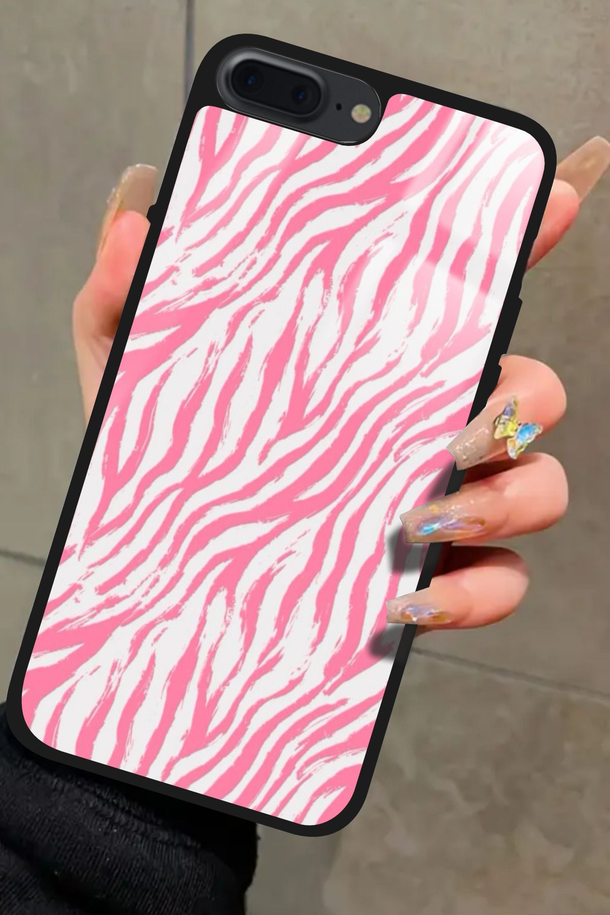 Snacase iPhone 7 Plus Uyumlu Pembe Zebra Tasarımlı Glossy Premium Kılıf