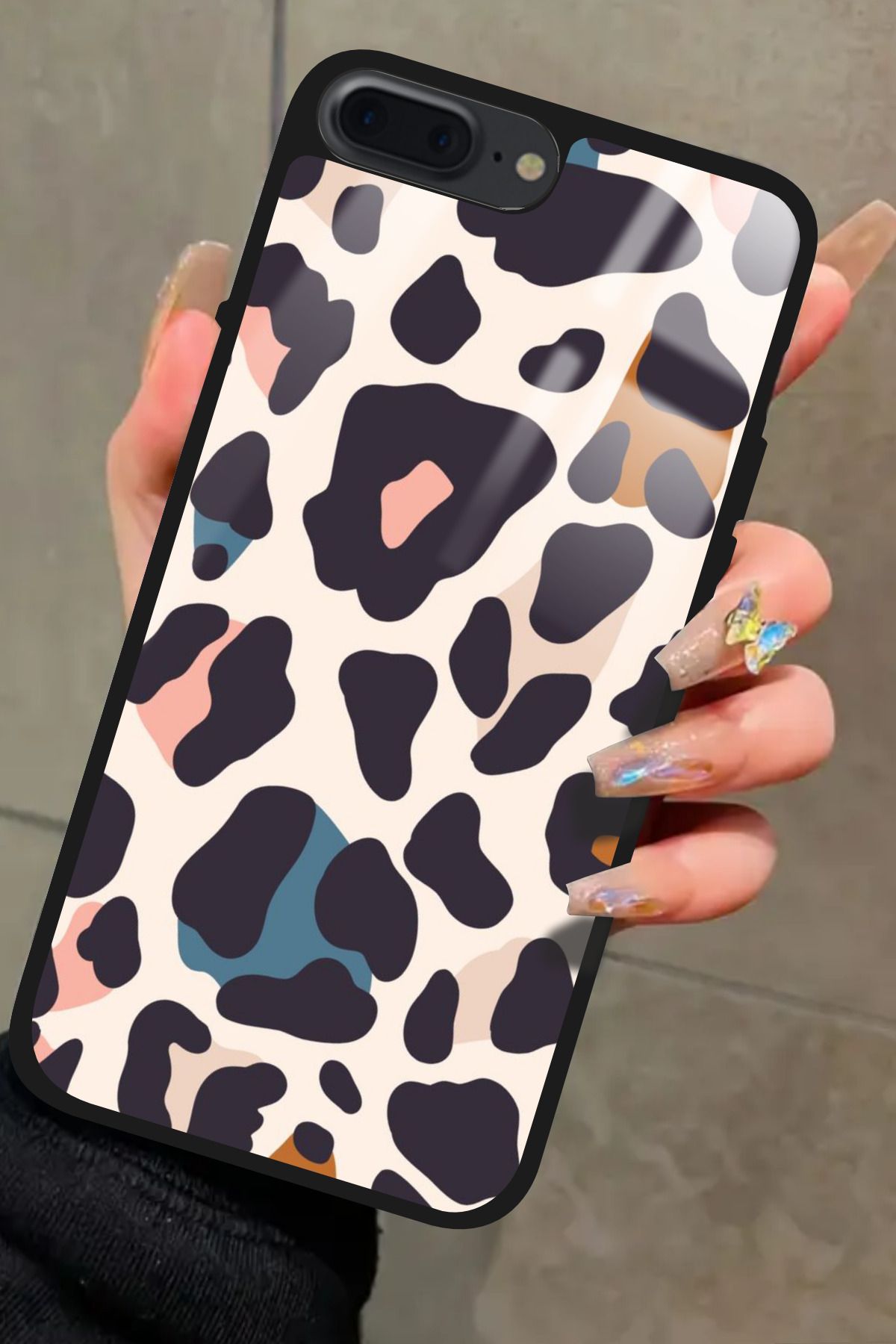 Snacase iPhone 8 Plus Uyumlu Karışık Renkli Leopar Tasarımlı Glossy Premium Kılıf