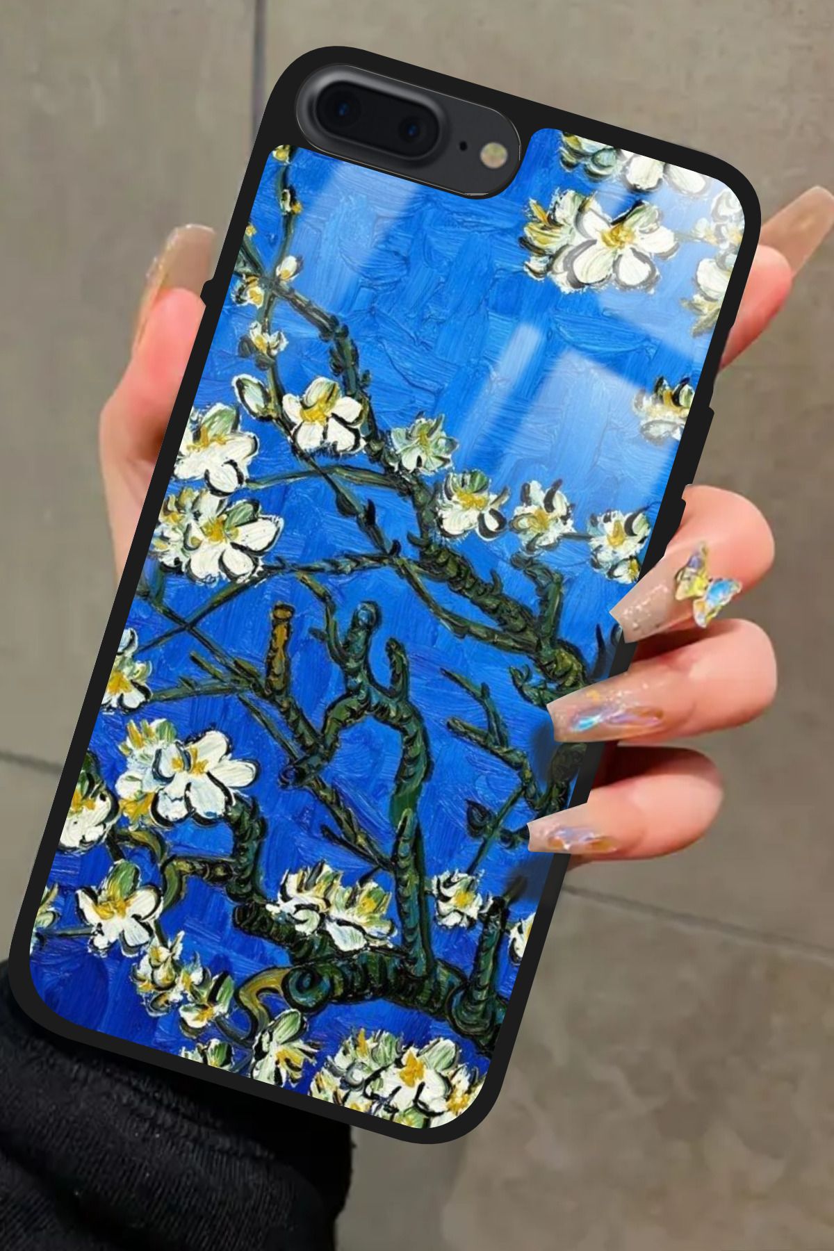 Snacase iPhone 8 Plus Uyumlu Van Gogh Mavi Ağaç Tablo Tasarımlı Glossy Premium Kılıf