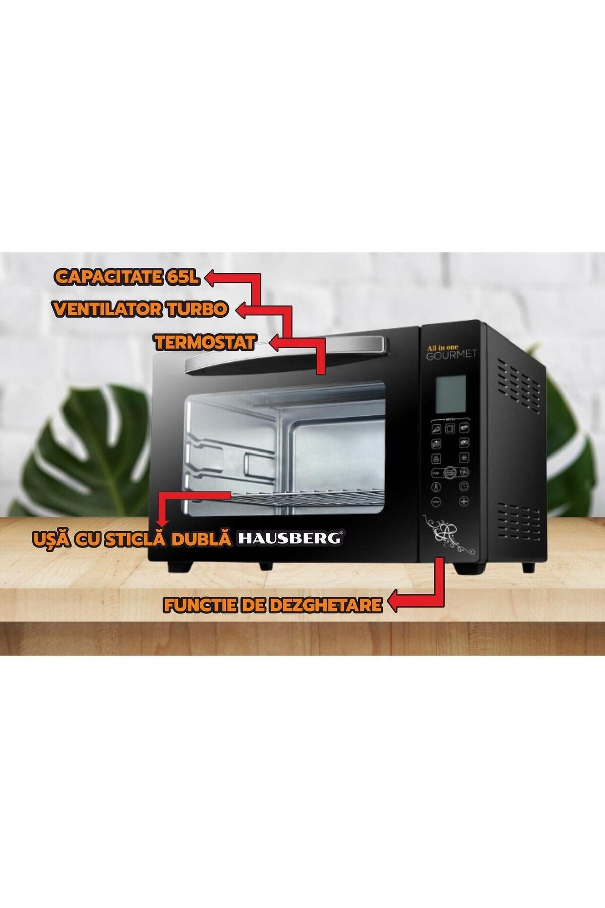 Hausberg-Cuptor electric HB-9265, 2000W, 230 grade, Capacitate 65L, Ventilator Turbo, Termostat, Negru 3