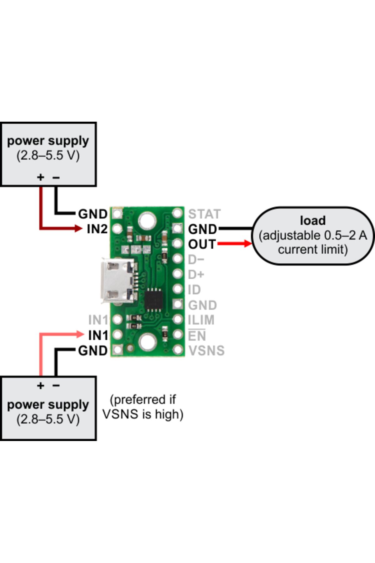 Pololu-2-channel power supply with automatic selection TPS2113A USB Micro-B 2