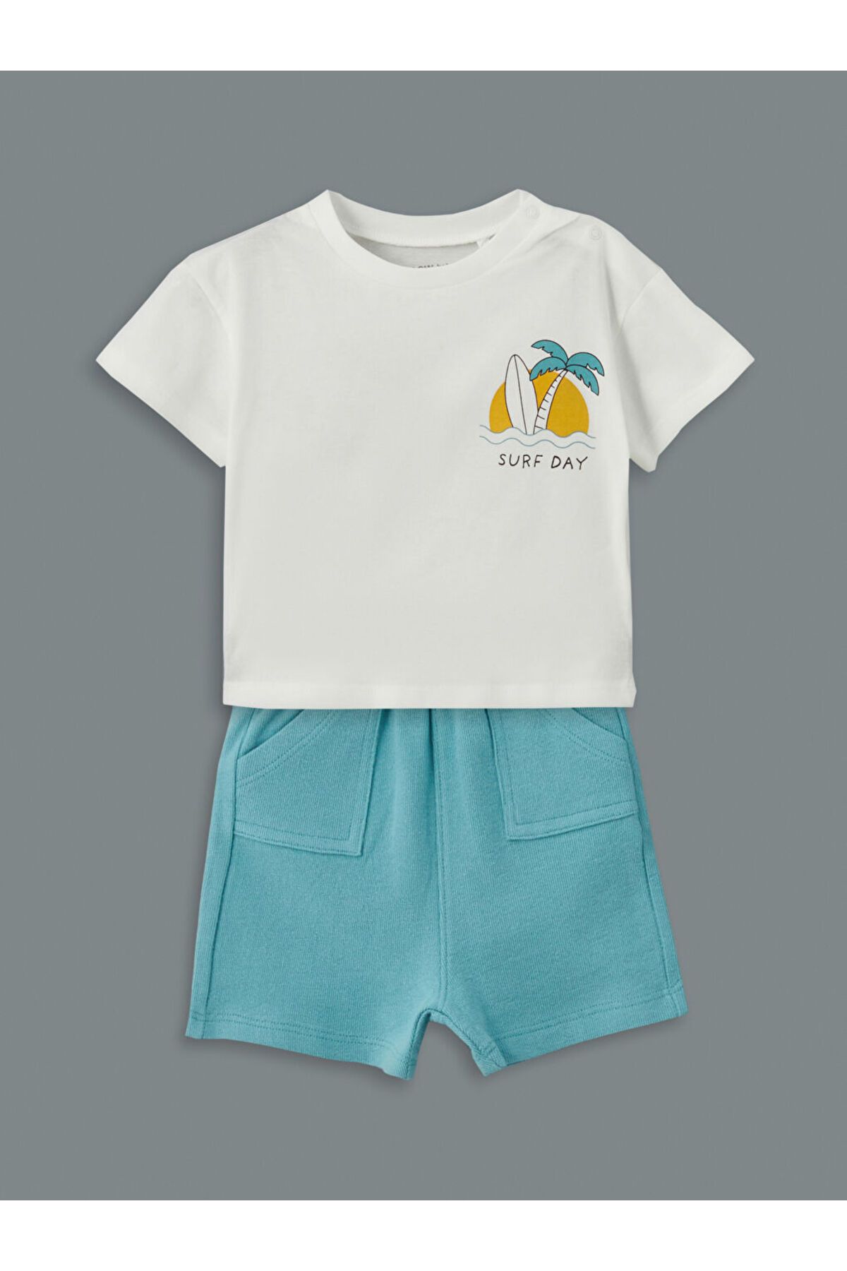 LC Waikiki LCW baby Ekru Baskılı Erkek Bebek Tişört ve Şort 2'li