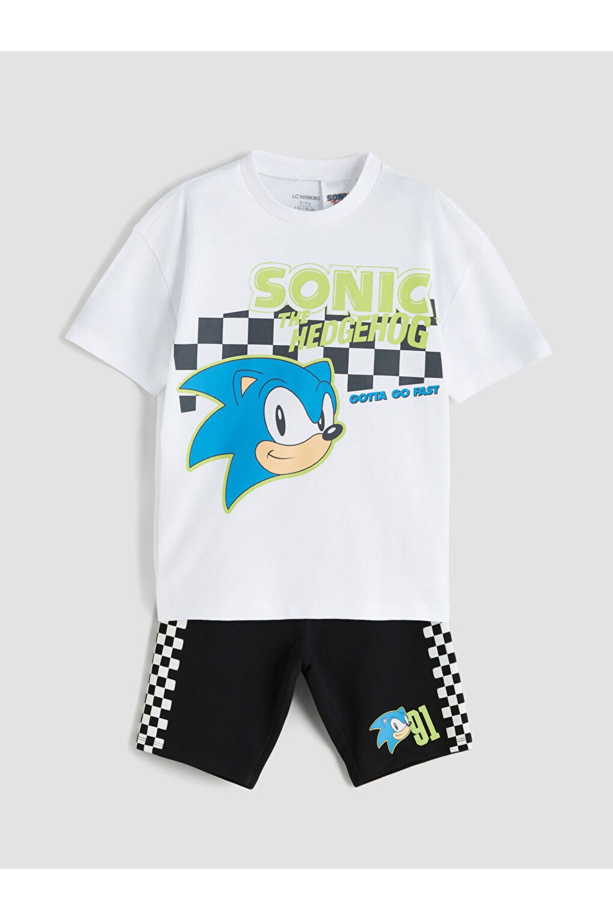 LC Waikiki LCW Kids Beyaz Sonic Baskılı Erkek Çocuk Tişört ve Şort 2'li