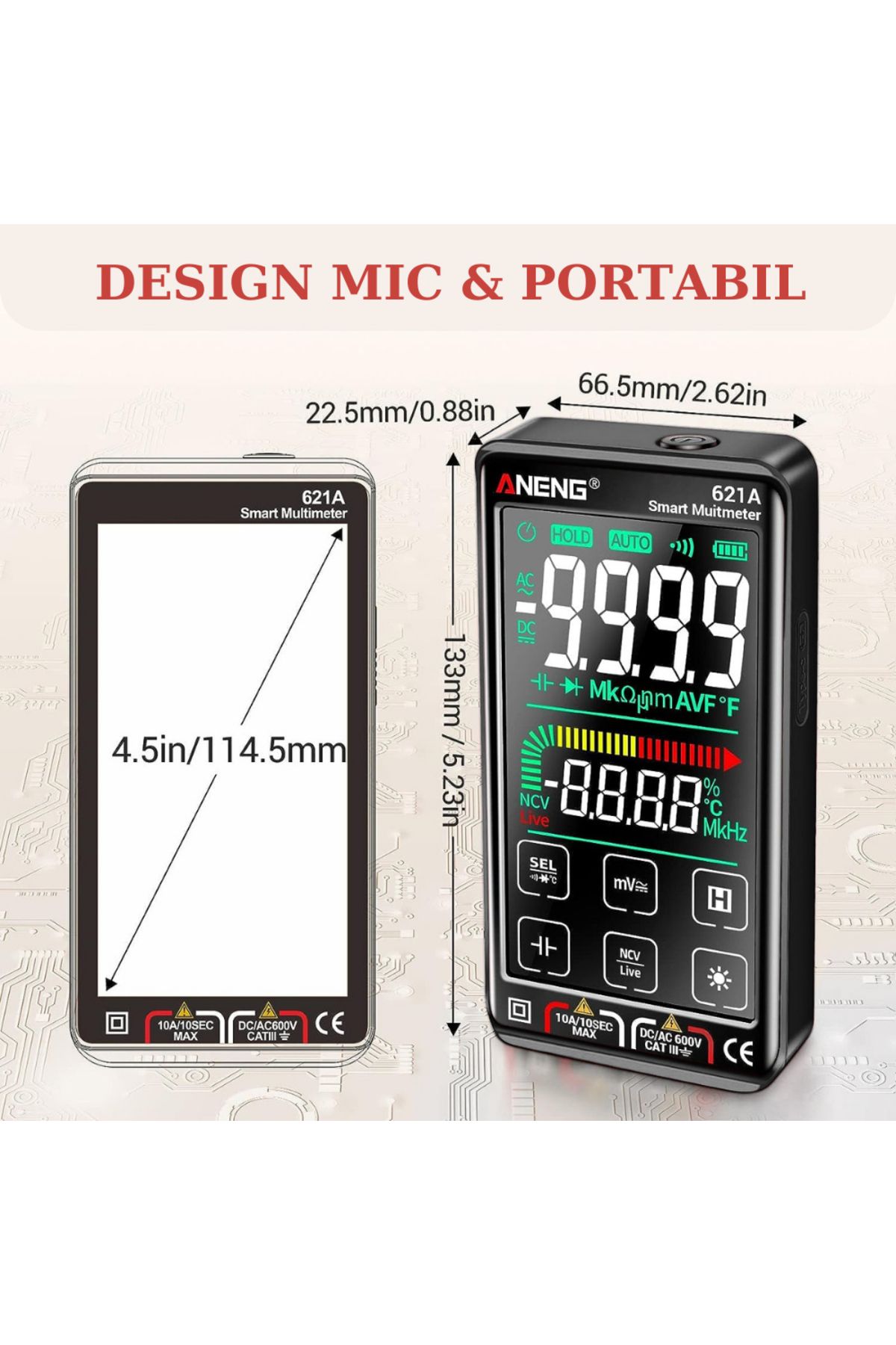 Vittalist-Multimetru digital, ecran LCD, avertizare și detectare automată, măsurare curent DC/AC, negru 7