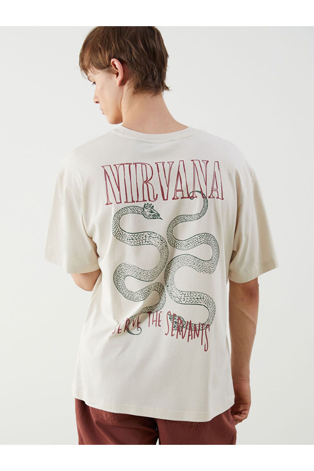 LC Waikiki XSIDE Bej Bisiklet Yaka Nirvana Lisanslı Penye Erkek Tişört