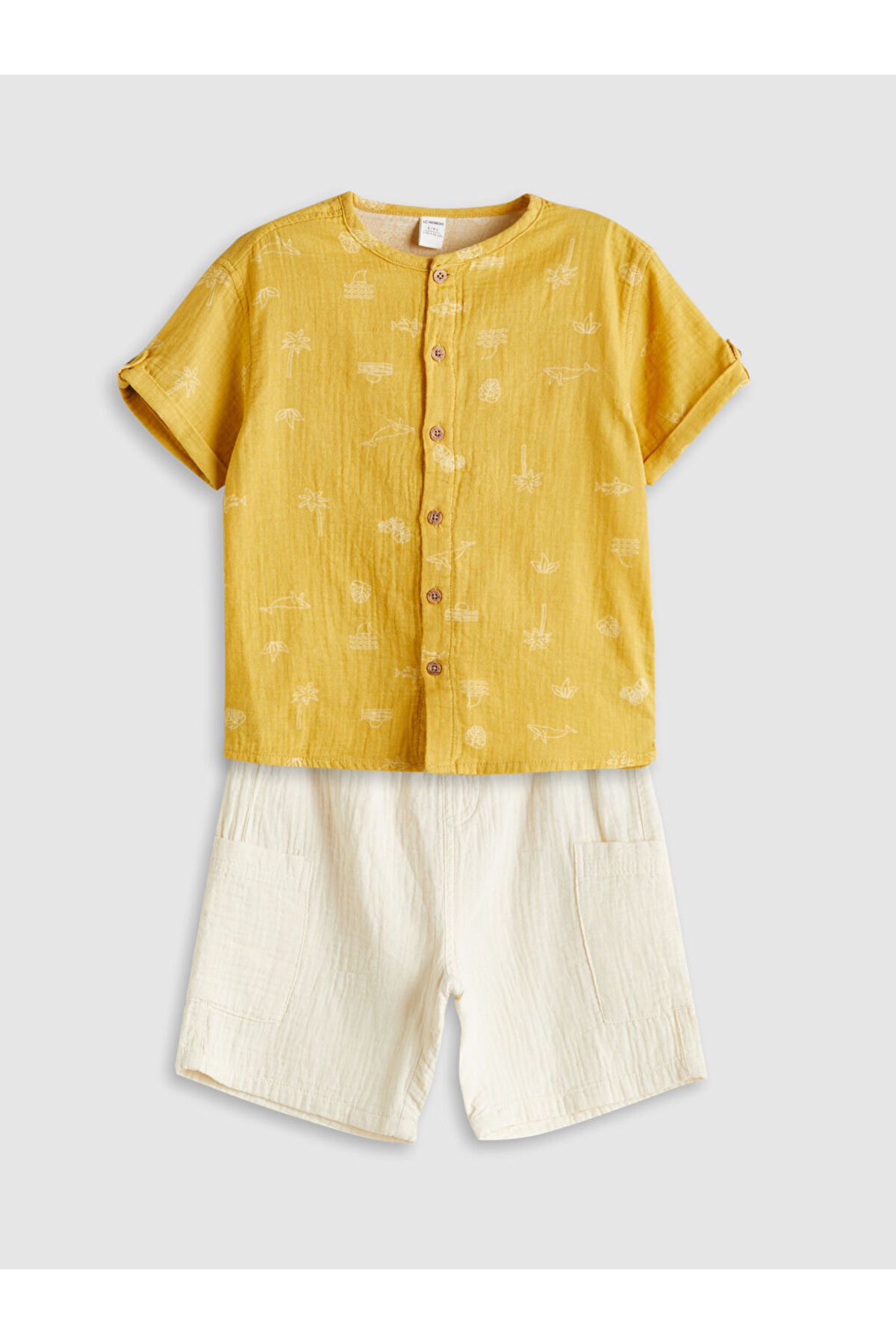 LC Waikiki LCW Kids Sari Hakim Yaka Erkek Çocuk Gömlek ve Şort 2'li
