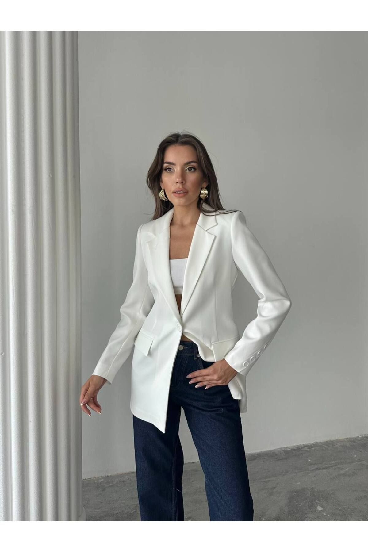 ENZOI Keten Kruvaze Yaka Blazer Ceket