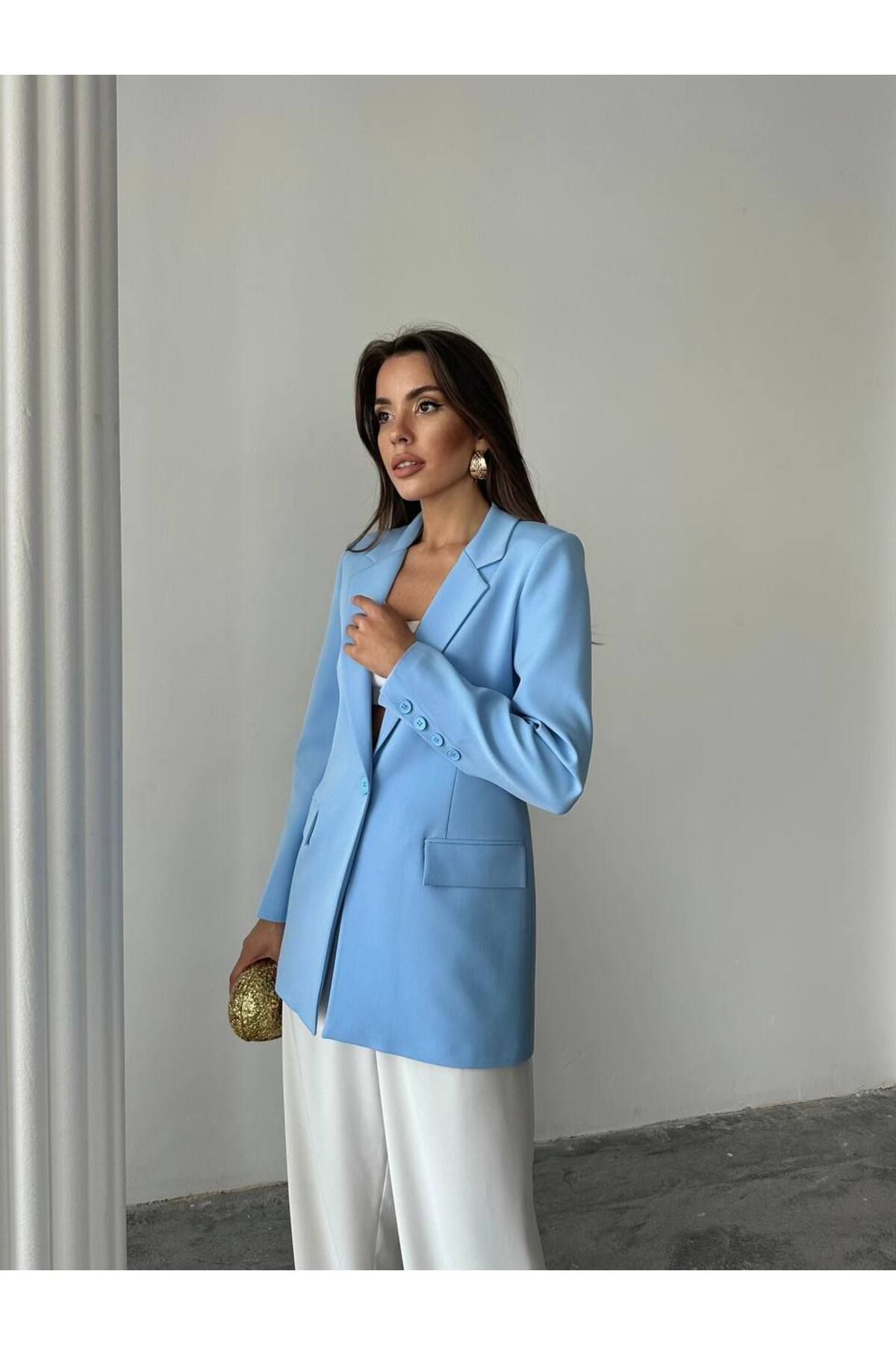 ENZOI Keten Kruvaze Yaka Blazer Ceket