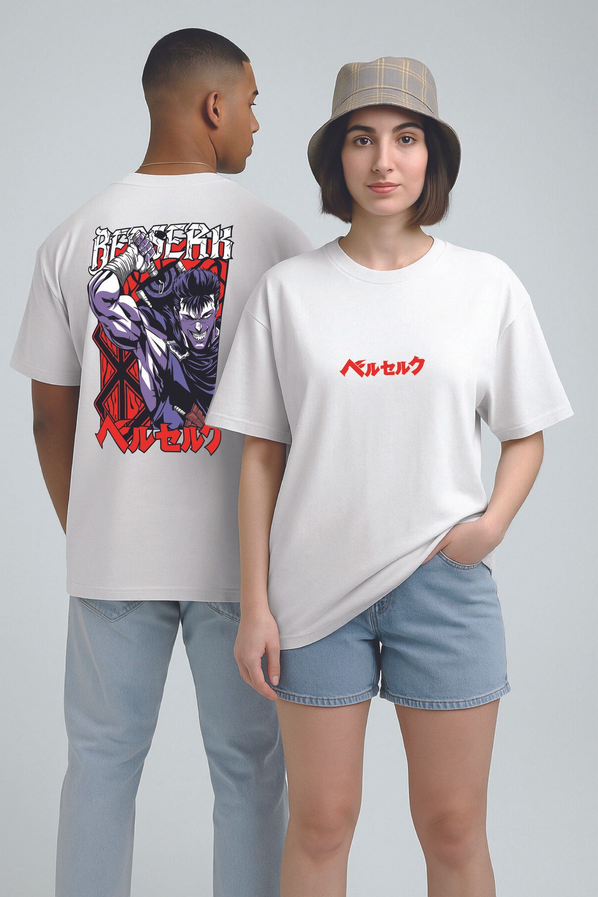 By Caspita Fashion Lenithra Berserk Guts Anime Sırt Baskılı Unisex Oversize Beyaz T-shirt